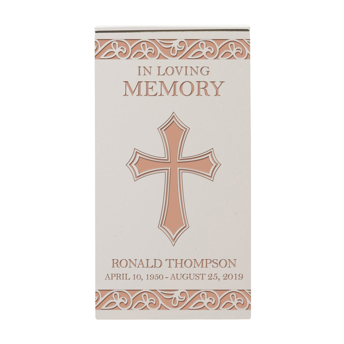 Personalized Wooden Cremation Urn Featuring Cross 