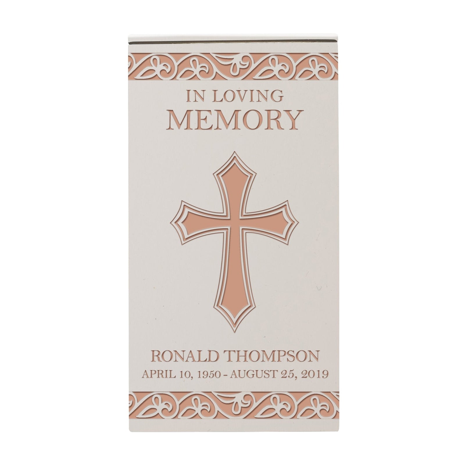 Personalized Wooden Cremation Urn Featuring Cross 