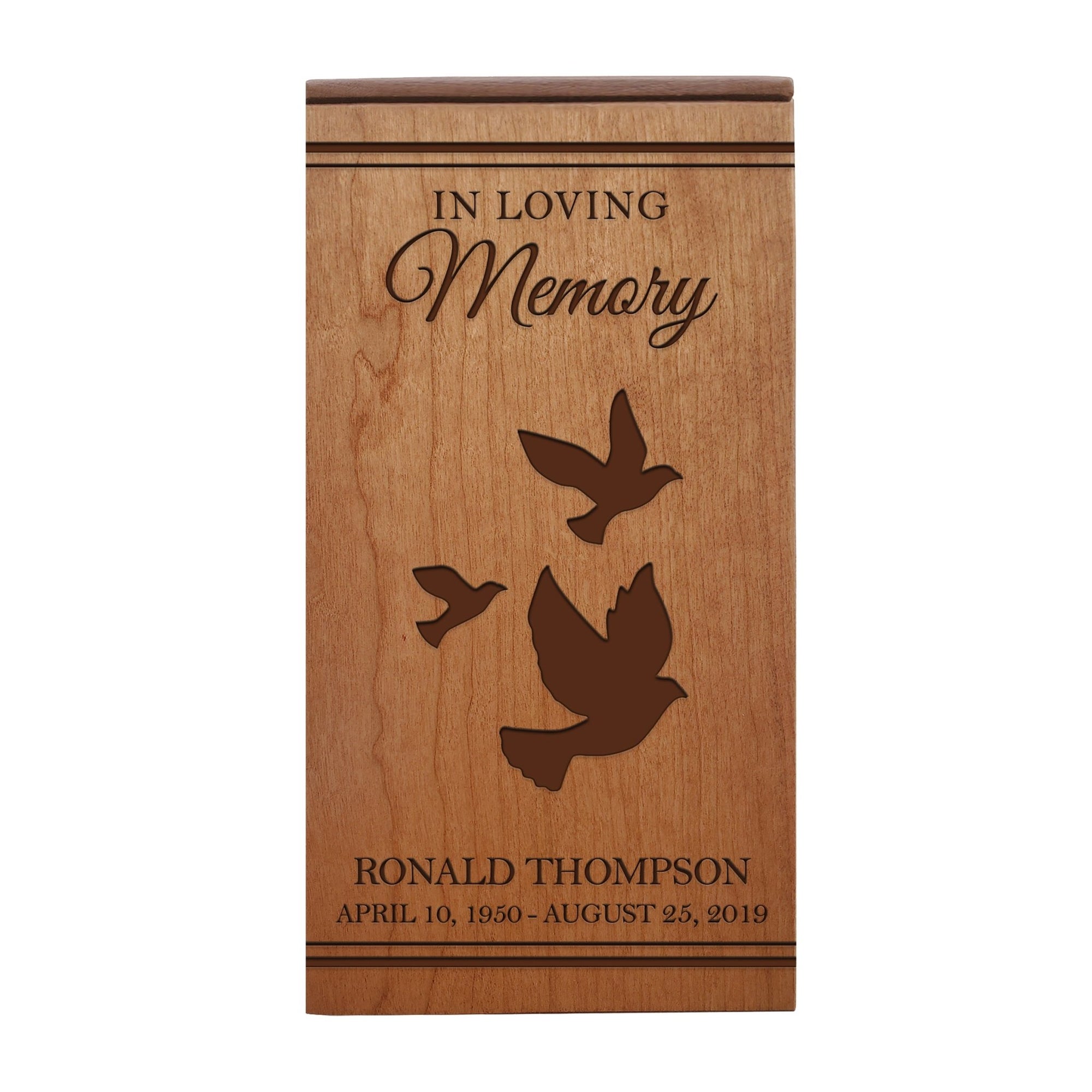 Custom Engraved Memorial Cremation Keepsake Urn Box Holds 100 Cu Inches Of Human Ashes In Loving Cross (Dove) - LifeSong Milestones