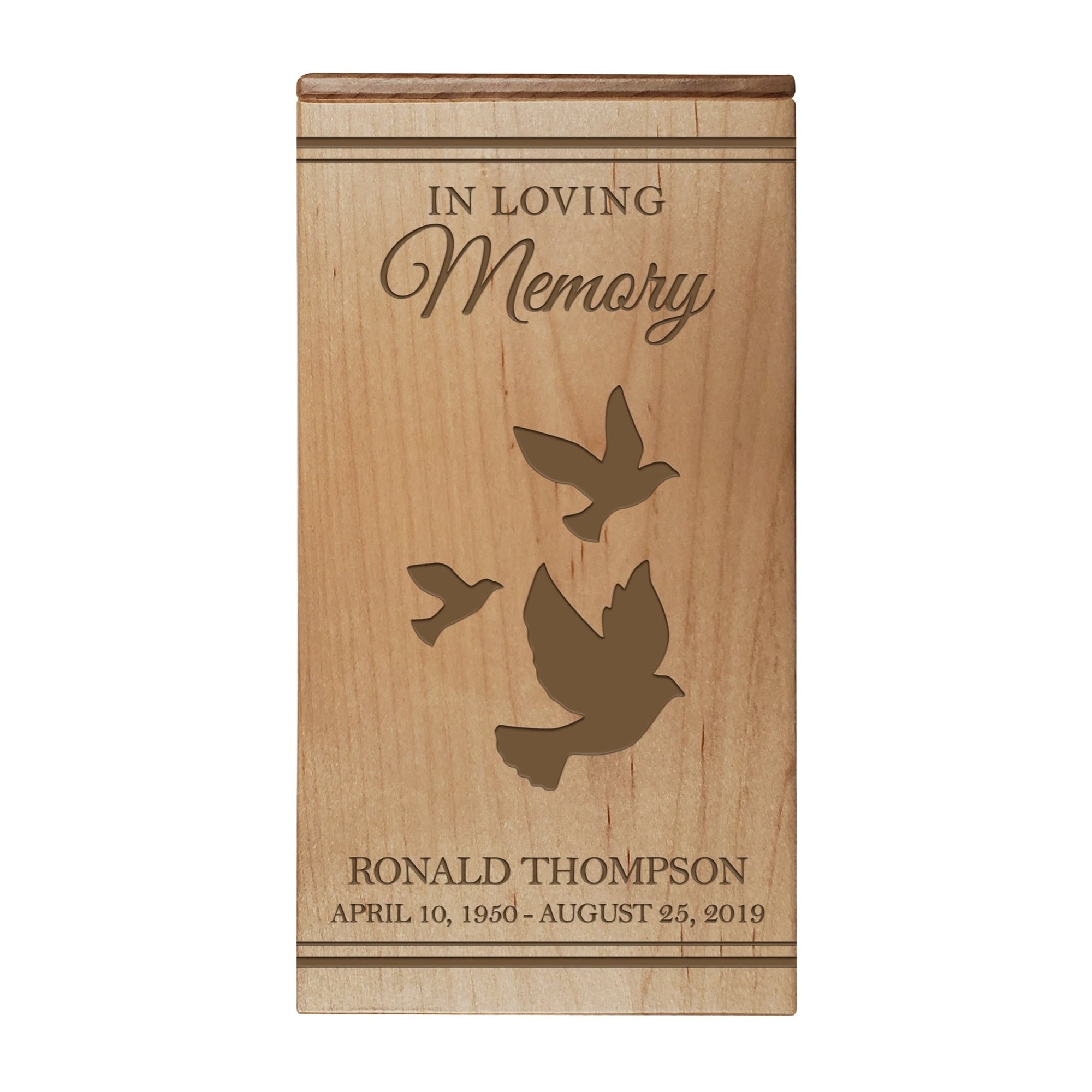 Custom Engraved Memorial Cremation Keepsake Urn Box Holds 100 Cu Inches Of Human Ashes In Loving Cross (Dove) - LifeSong Milestones
