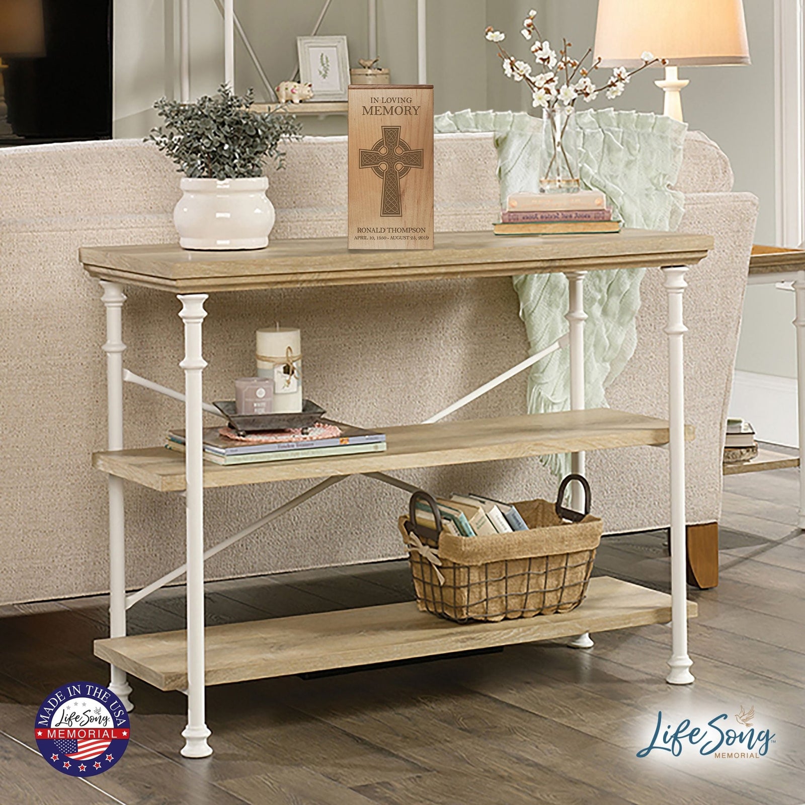 Elegant Wooden Cremation Urn with Engraved Cross