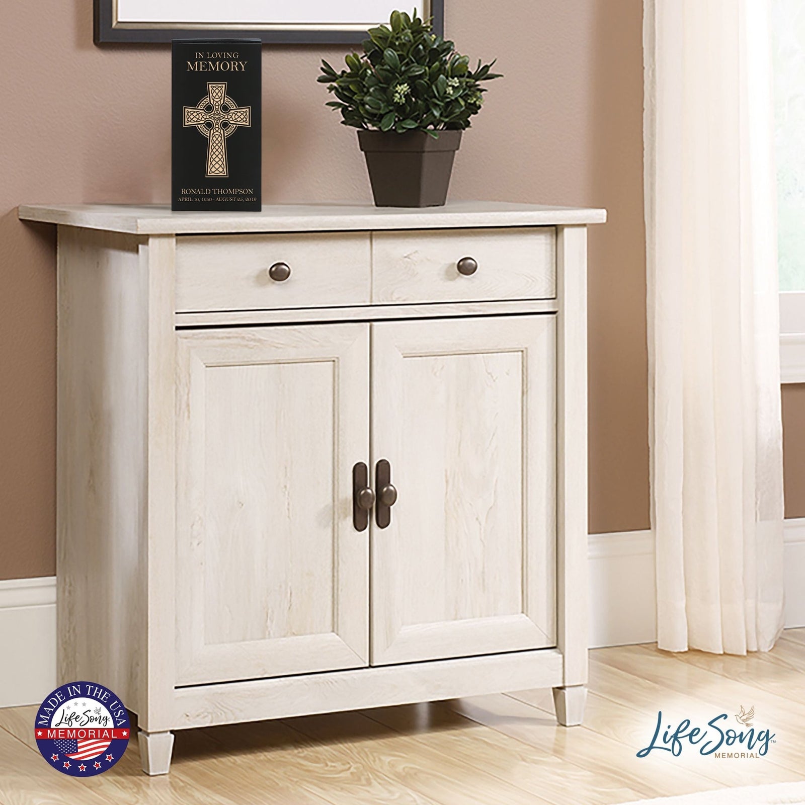 Handcrafted Wooden Cremation Urn with Custom Engraved Cross 