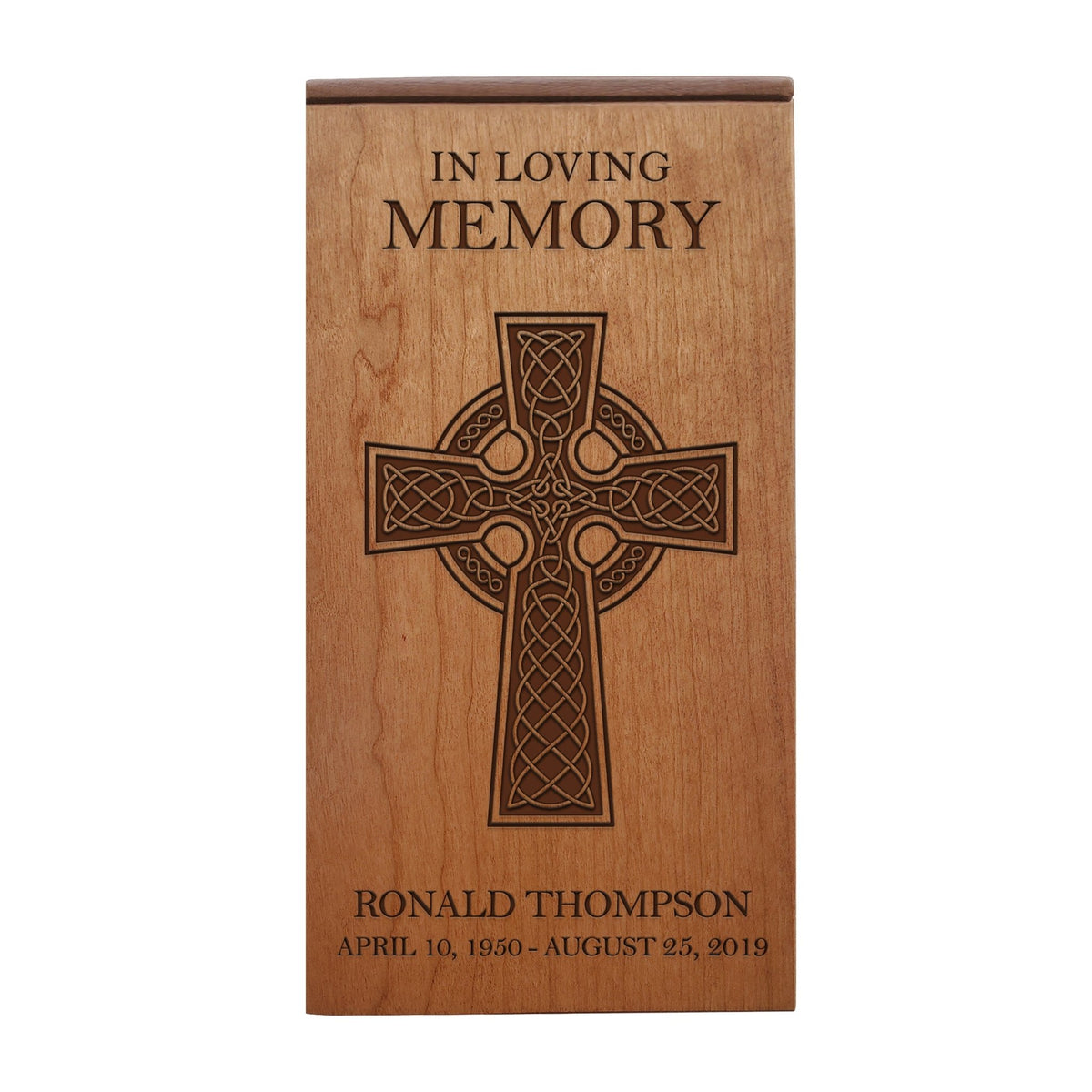 Classic Wooden Cremation Urn with Detailed Cross