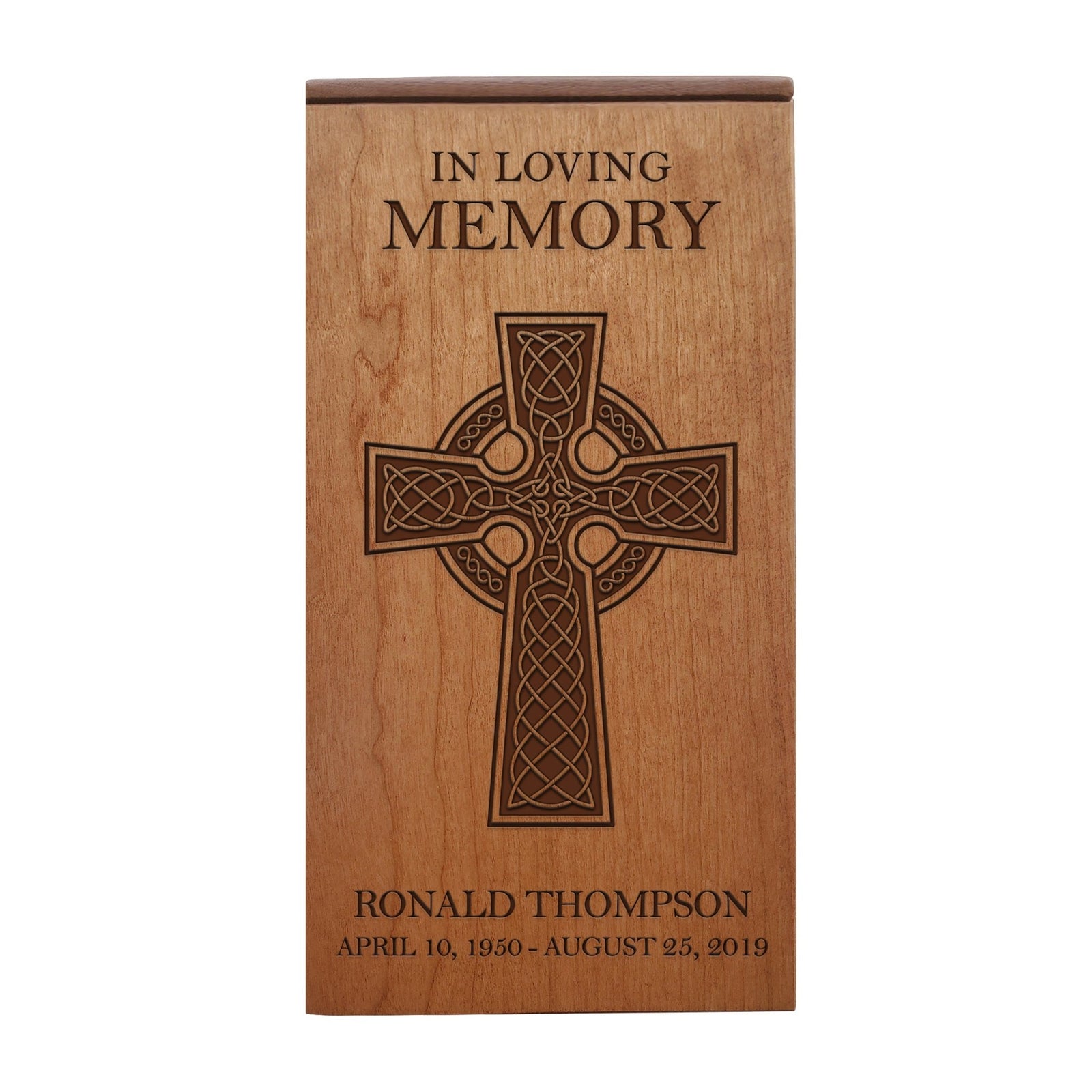 Classic Wooden Cremation Urn with Detailed Cross
