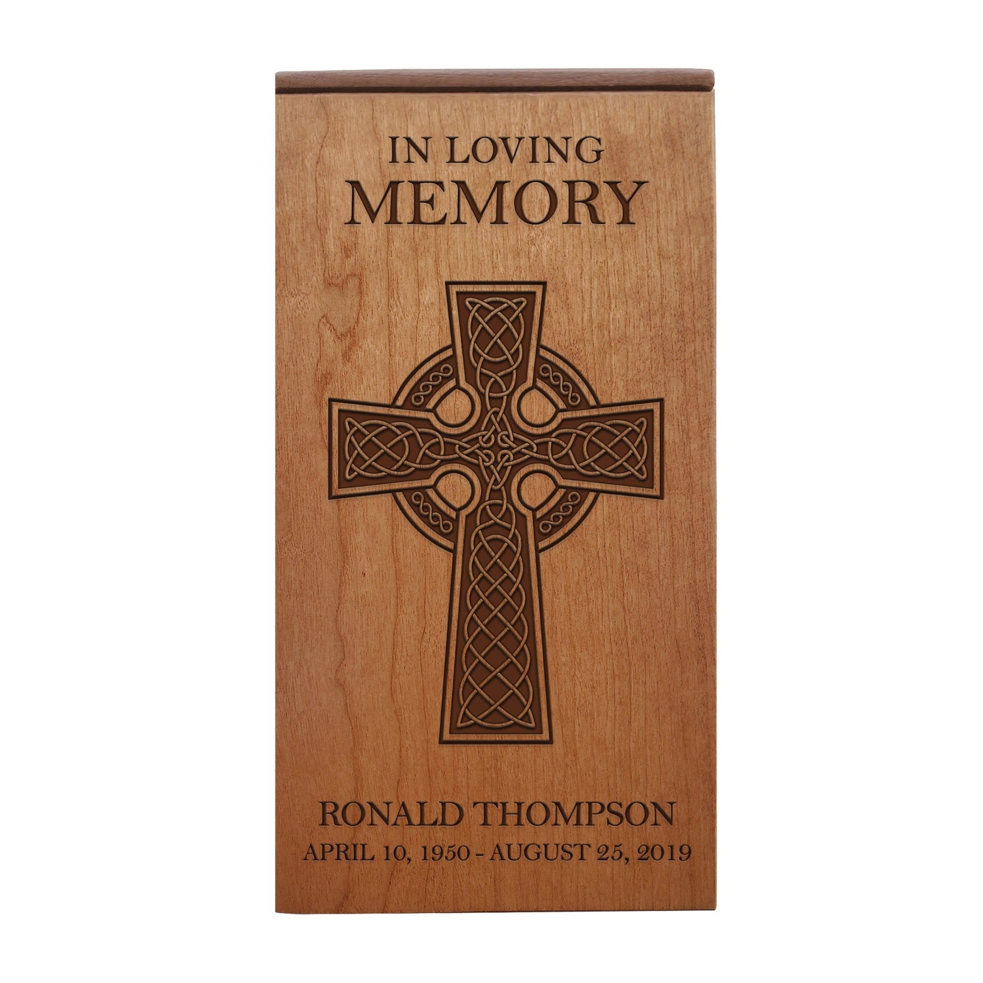 Classic Wooden Cremation Urn with Detailed Cross