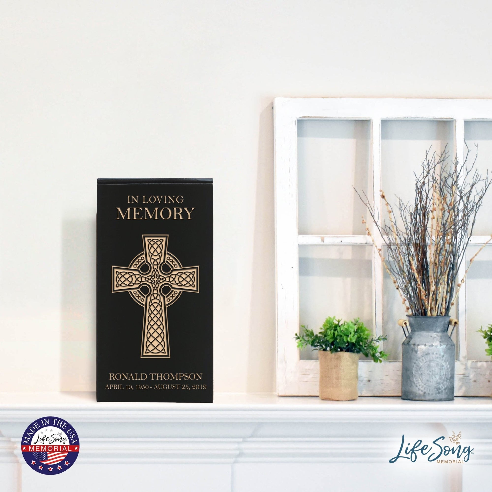 Handcrafted Wooden Urn with Custom Engraved Cross