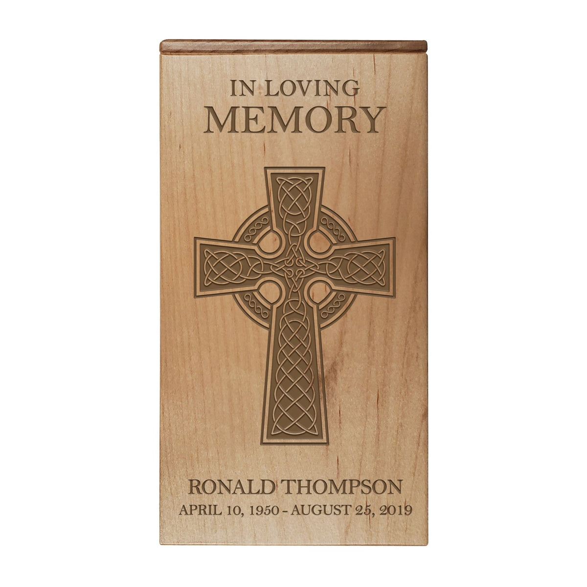 Classic Wooden Cremation Urn with Detailed Cross