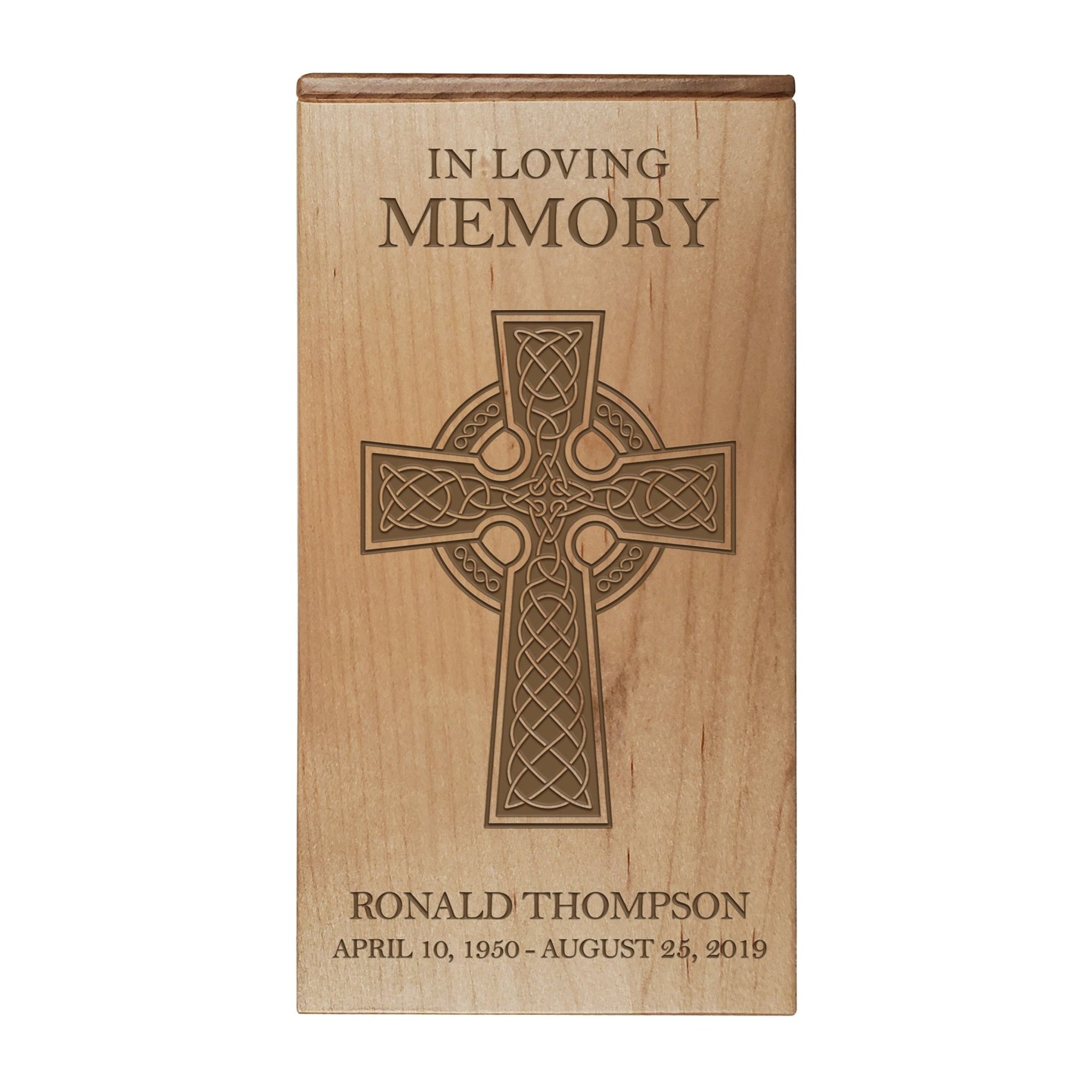 Classic Wooden Cremation Urn with Detailed Cross