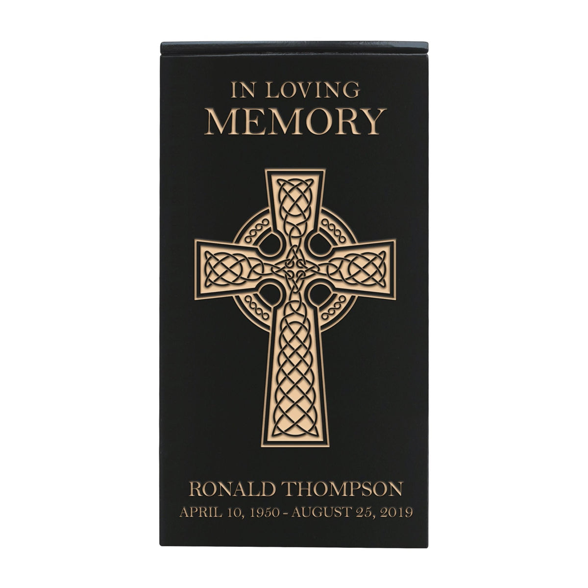 Custom Engraved Memorial Cremation Keepsake Urn Box Holds 100 Cu Inches Of Human Ashes In Loving Cross (Irish Cross) - LifeSong Milestones