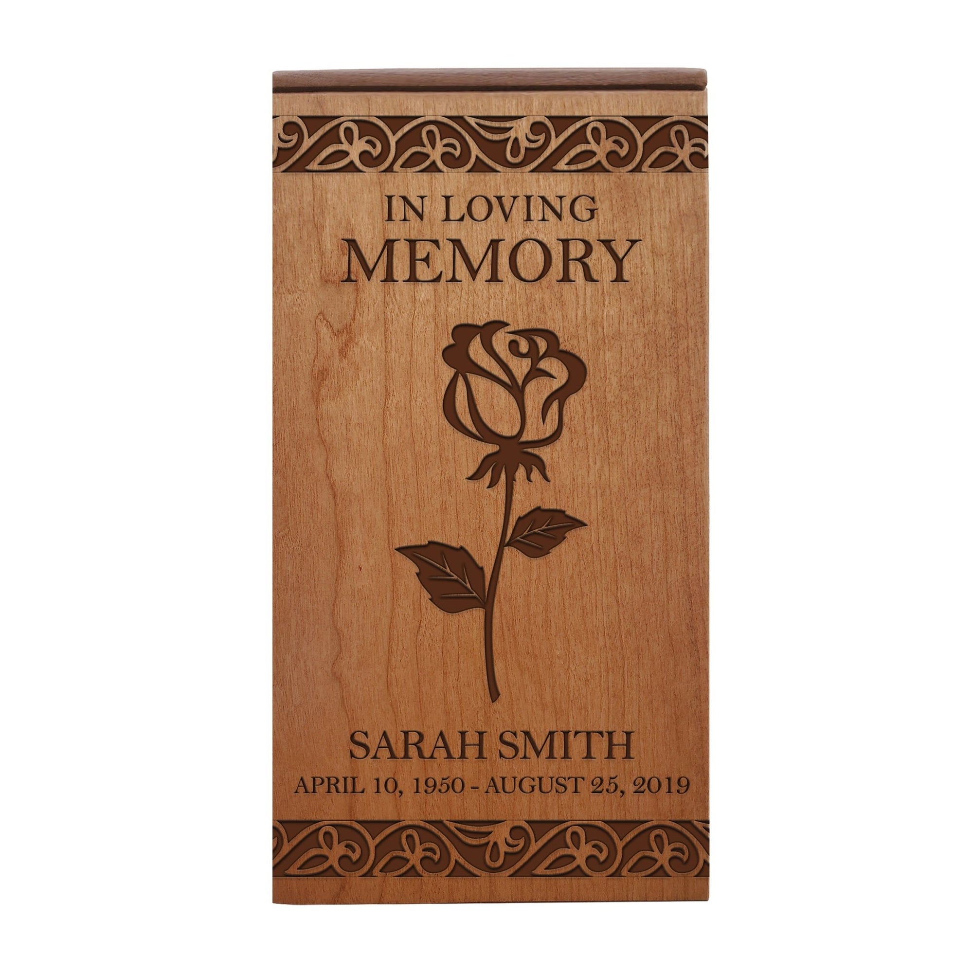 Custom Engraved Memorial Cremation Keepsake Urn Box Holds 100 Cu Inches Of Human Ashes In Loving Cross (Rose Bud) - LifeSong Milestones