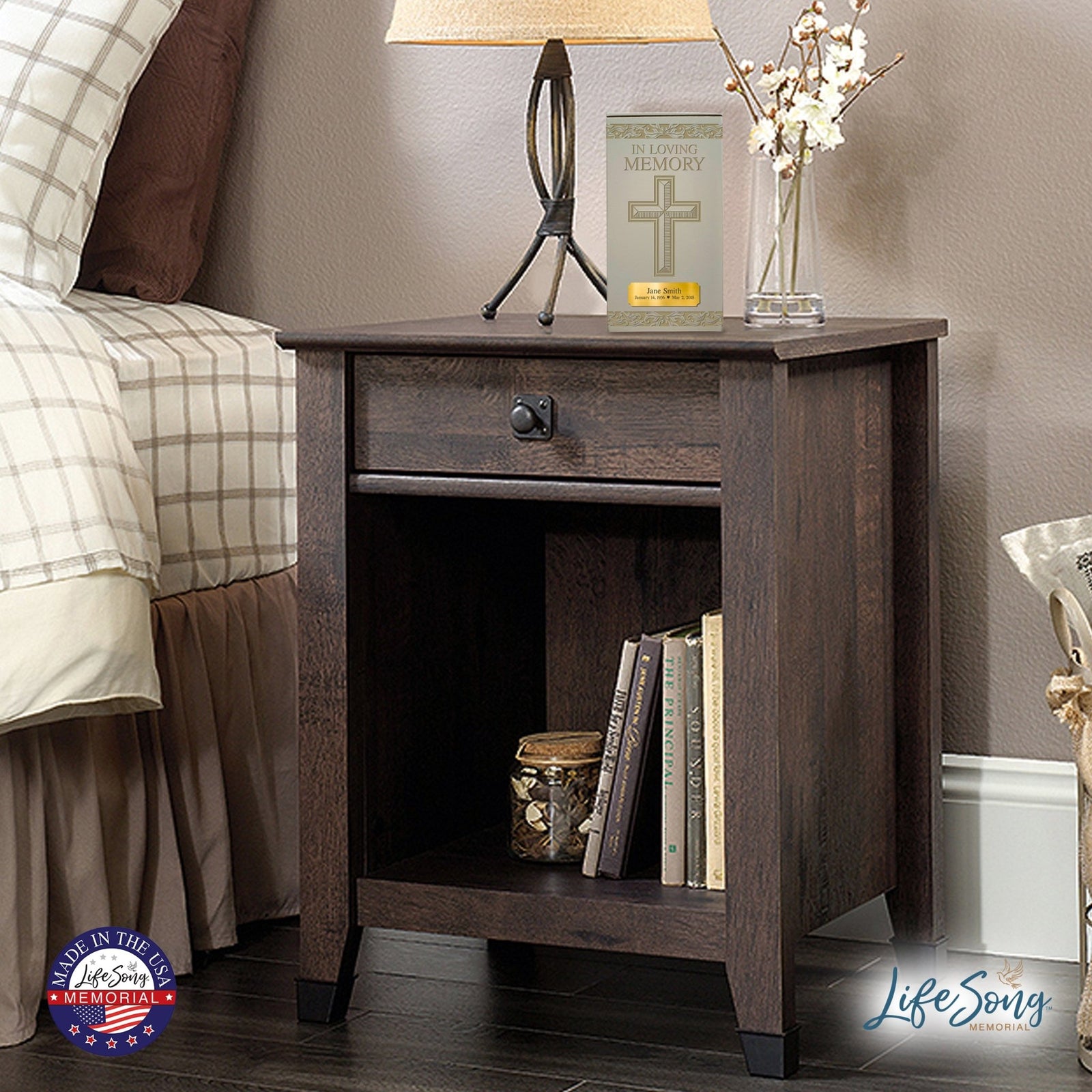 Memorial Wooden Engraved Keepsake Urn Box for Human Ashes