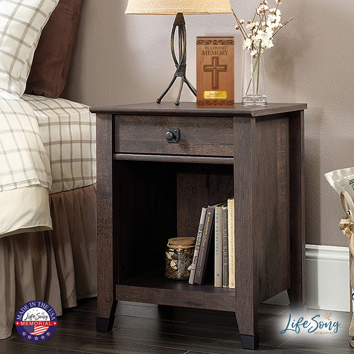 Memorial Wooden Engraved Keepsake Urn Box for Human Ashes