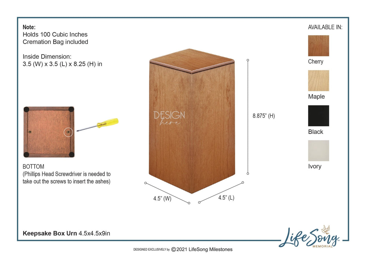 Custom Funeral Wooden Keepsake Urn for Human Ashes With Engraved Cross - In Loving Memory