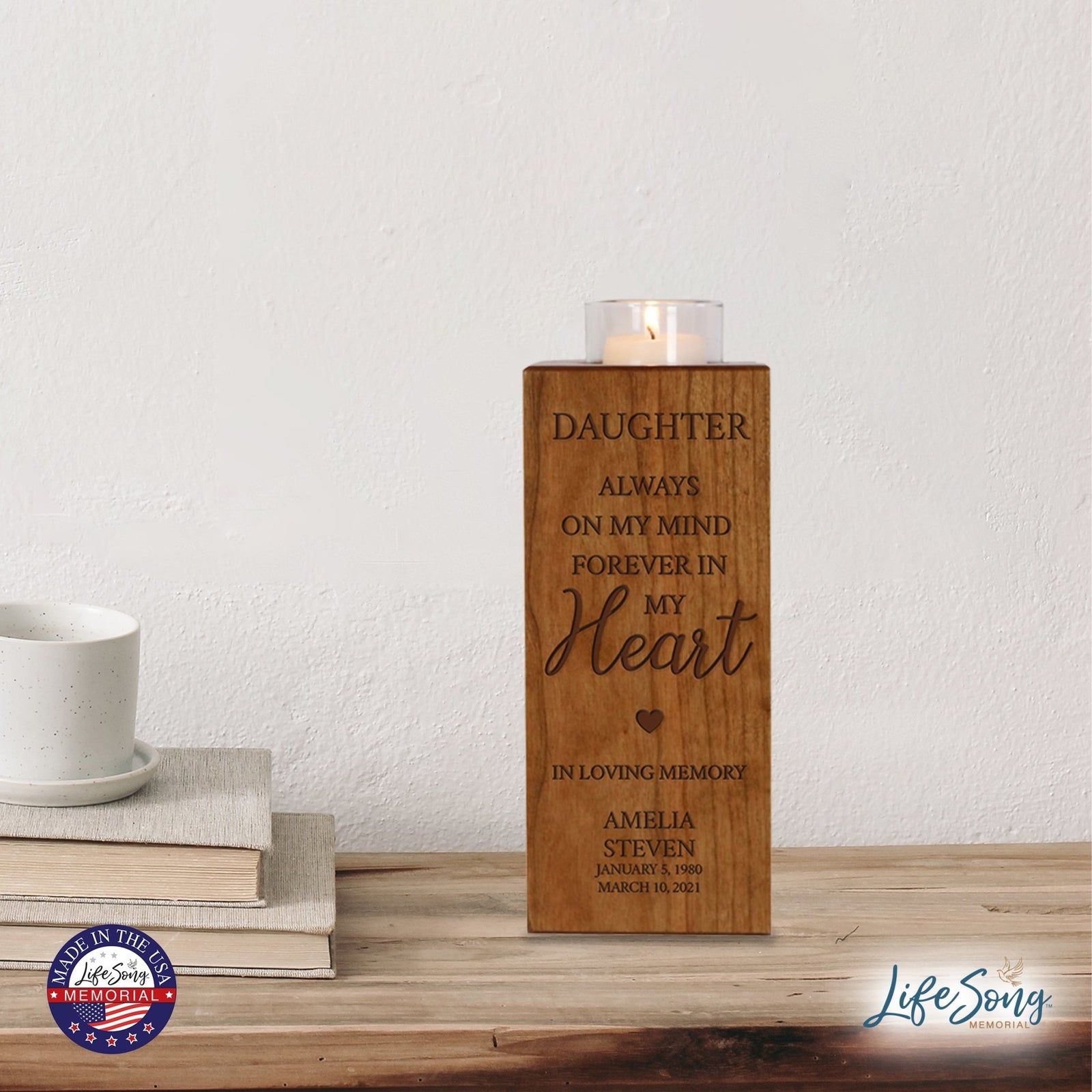 Custom Engraved Memorial Cremation Urn Box and Single Votive Candle Holder