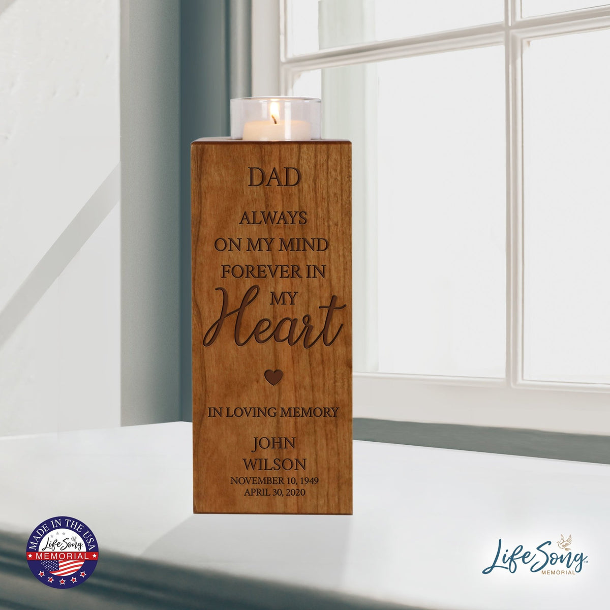 Custom Engraved Memorial Cremation Urn Box and Single Votive Candle Holder