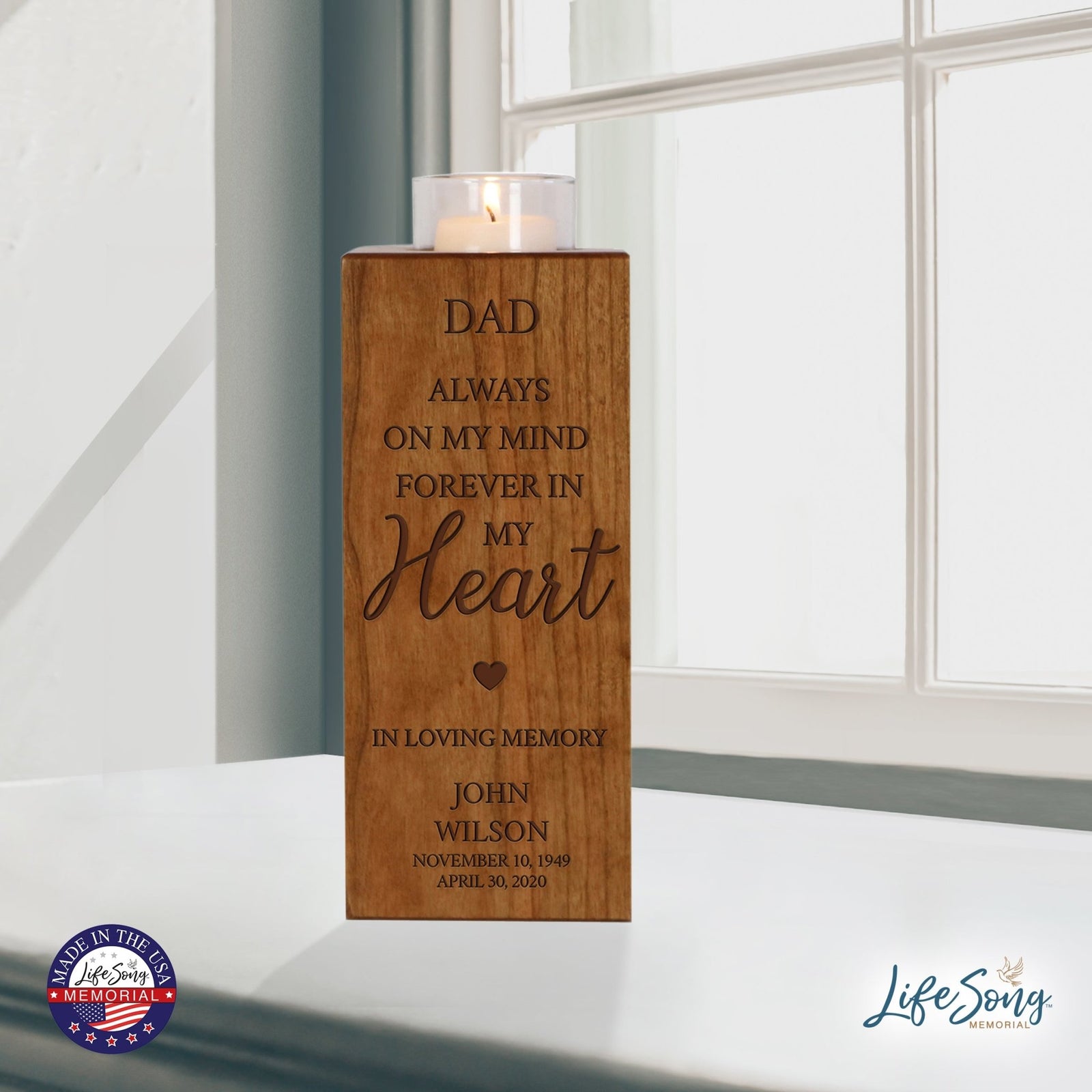 Custom Engraved Memorial Cremation Urn Box and Single Votive Candle Holder