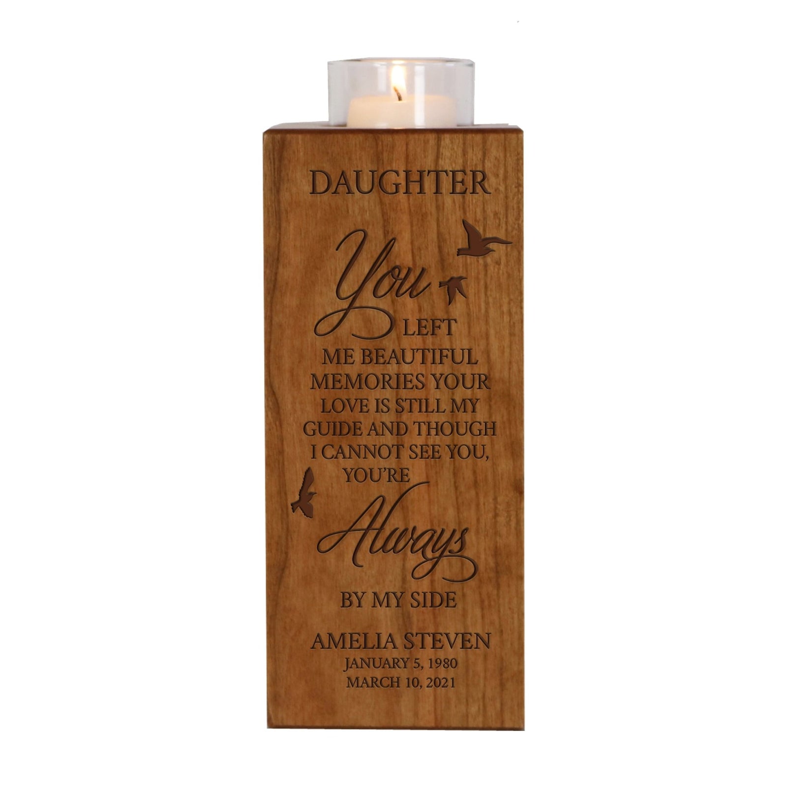 Custom Engraved Memorial Cremation Urn Box with Tealight Candle Holder