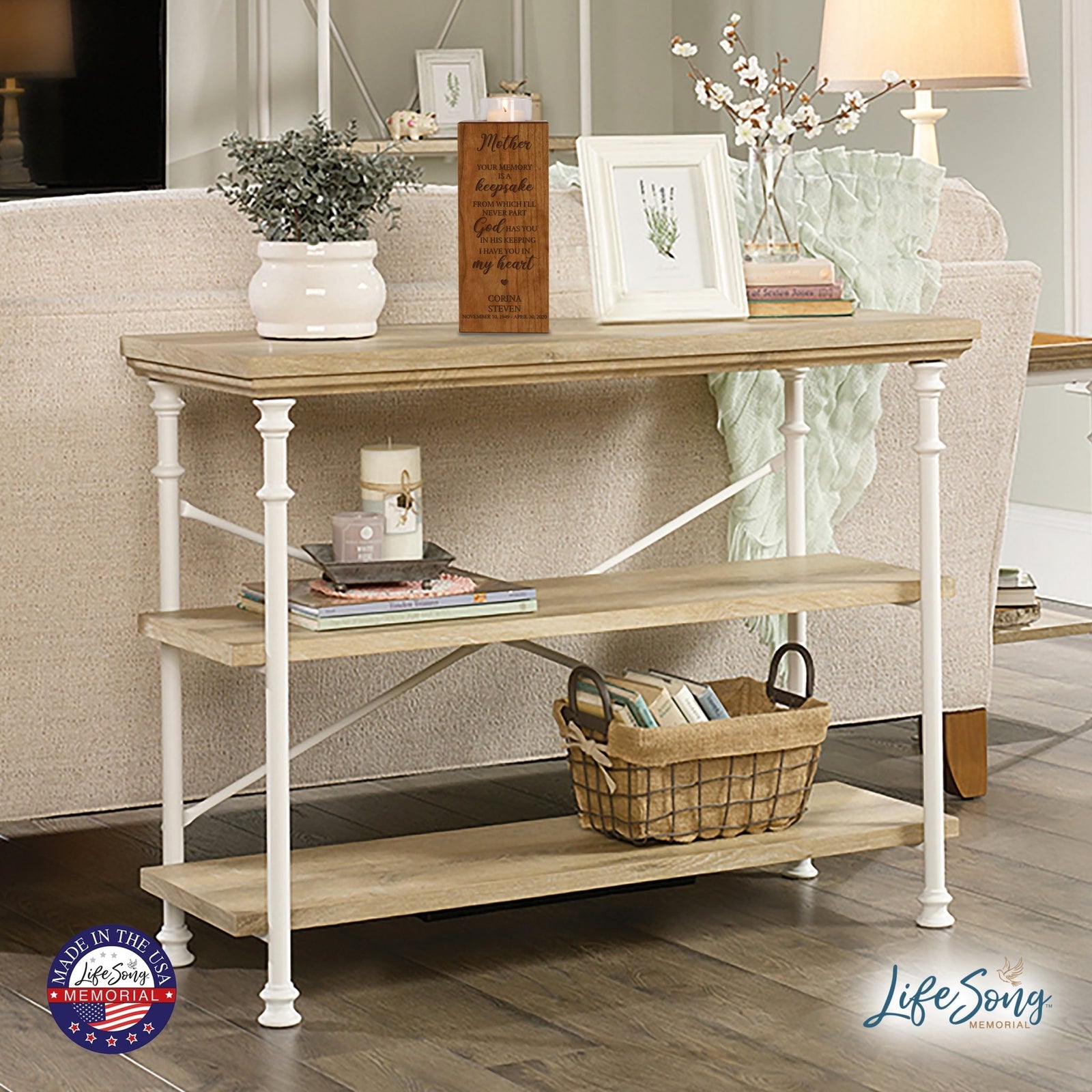 Custom Engraved Memorial Cremation Urn Box and Single Votive Candle Holder holds 70 cu in of ashes - Your Memory Is A Keepsake - LifeSong Milestones