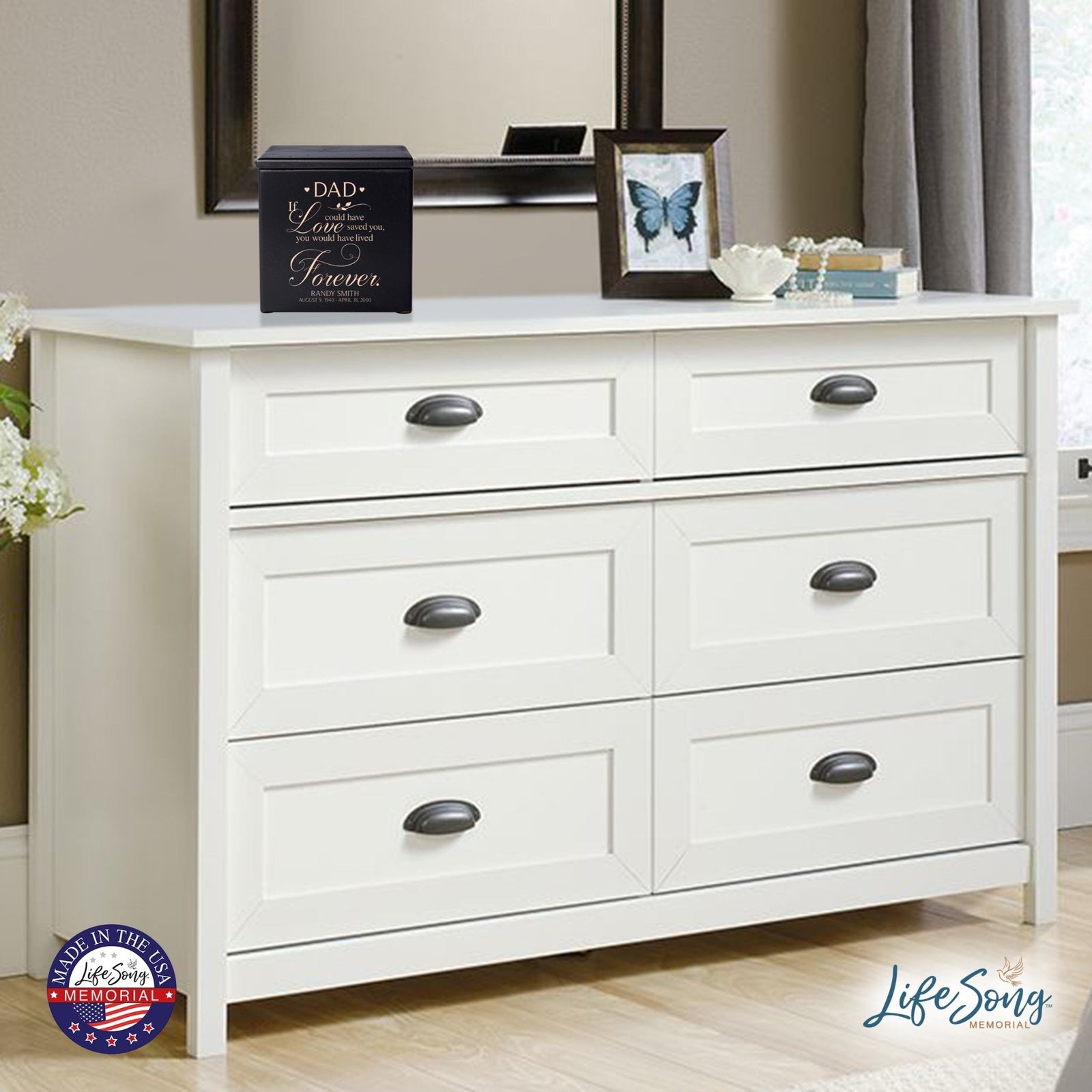 Small Personalized Wooden Keepsake Urn Box for Dad