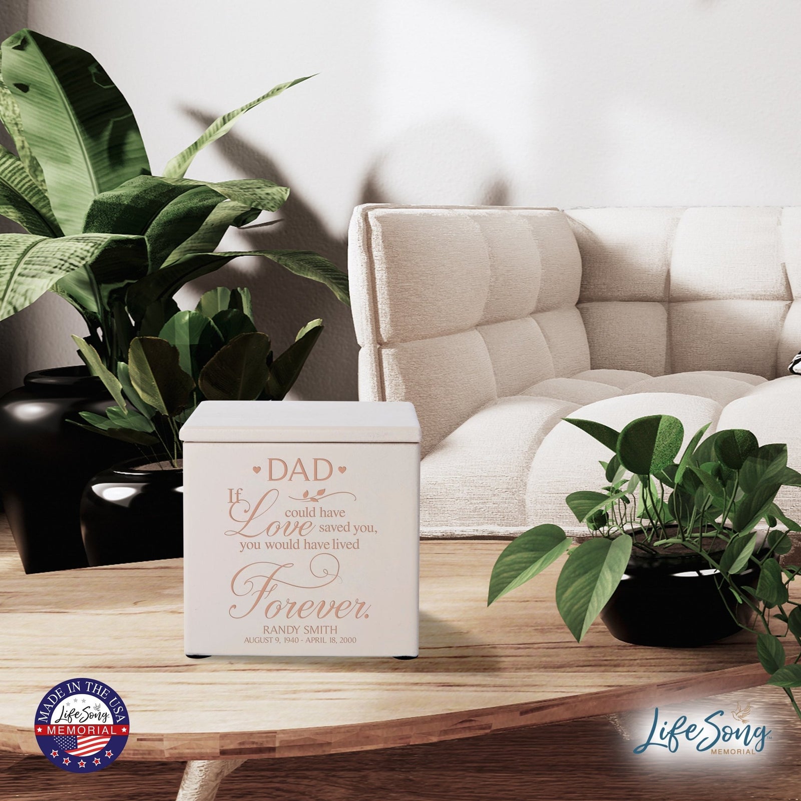 Small Personalized Wooden Keepsake Urn Box for Dad