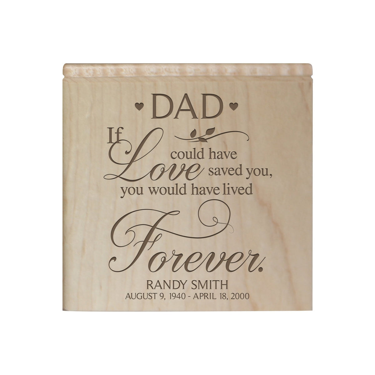Custom Memorial Handcrafted Wooden Keepsake Urn Box for Dad