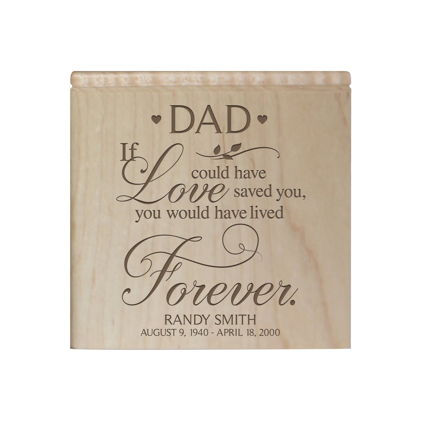 Custom Memorial Handcrafted Wooden Keepsake Urn Box for Dad
