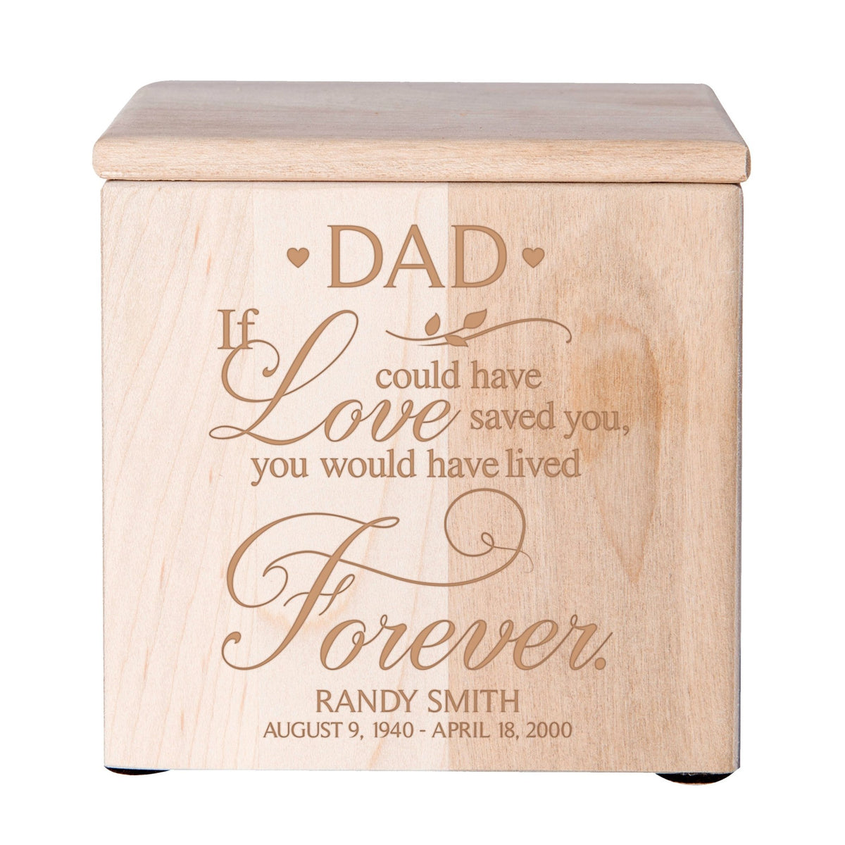 Small Personalized Wooden Keepsake Urn Box for Dad