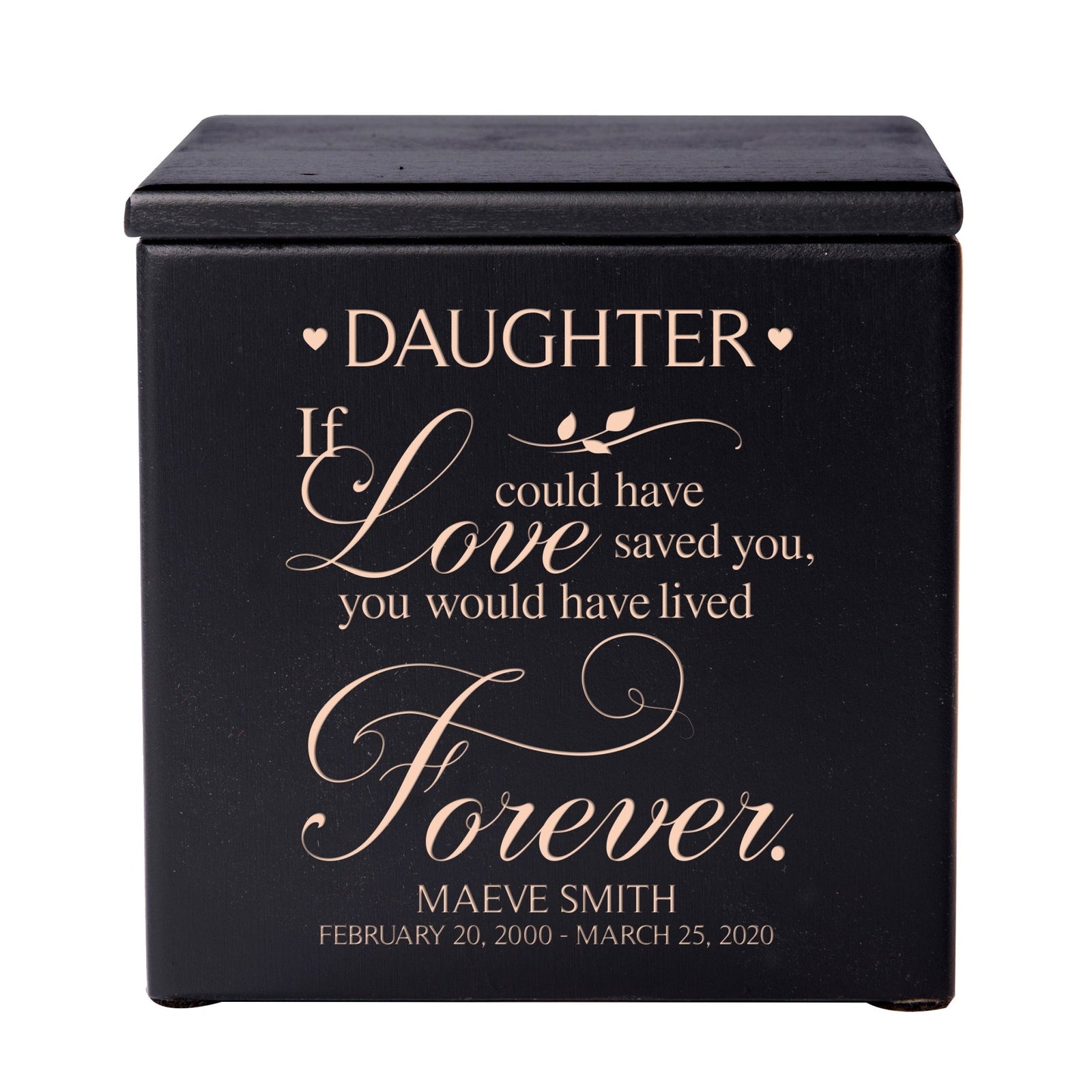 Custom Engraved Memorial Cremation Urn Box Holds 49 Cu Inches Of Human Ashes (If love could have saved Daughter) Funeral and Condolence Keepsake - LifeSong Milestones