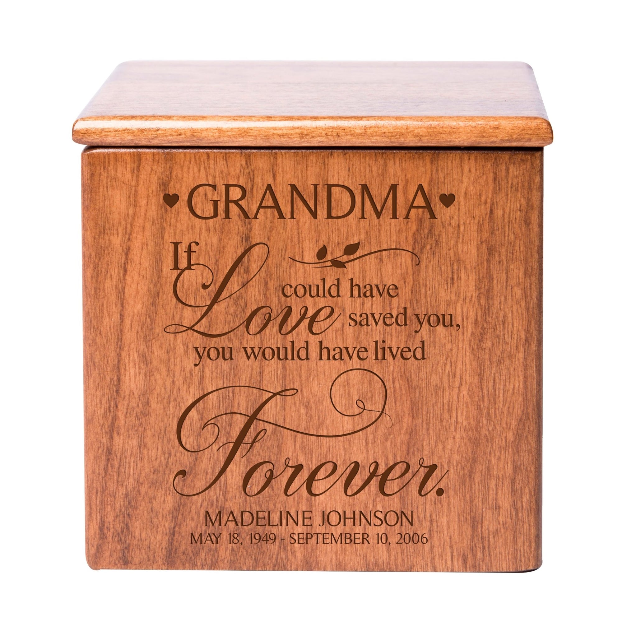 Custom Engraved Memorial Cremation Urn Box Holds 49 Cu Inches Of Human Ashes (If love could have saved Grandma) Funeral and Condolence Keepsake - LifeSong Milestones