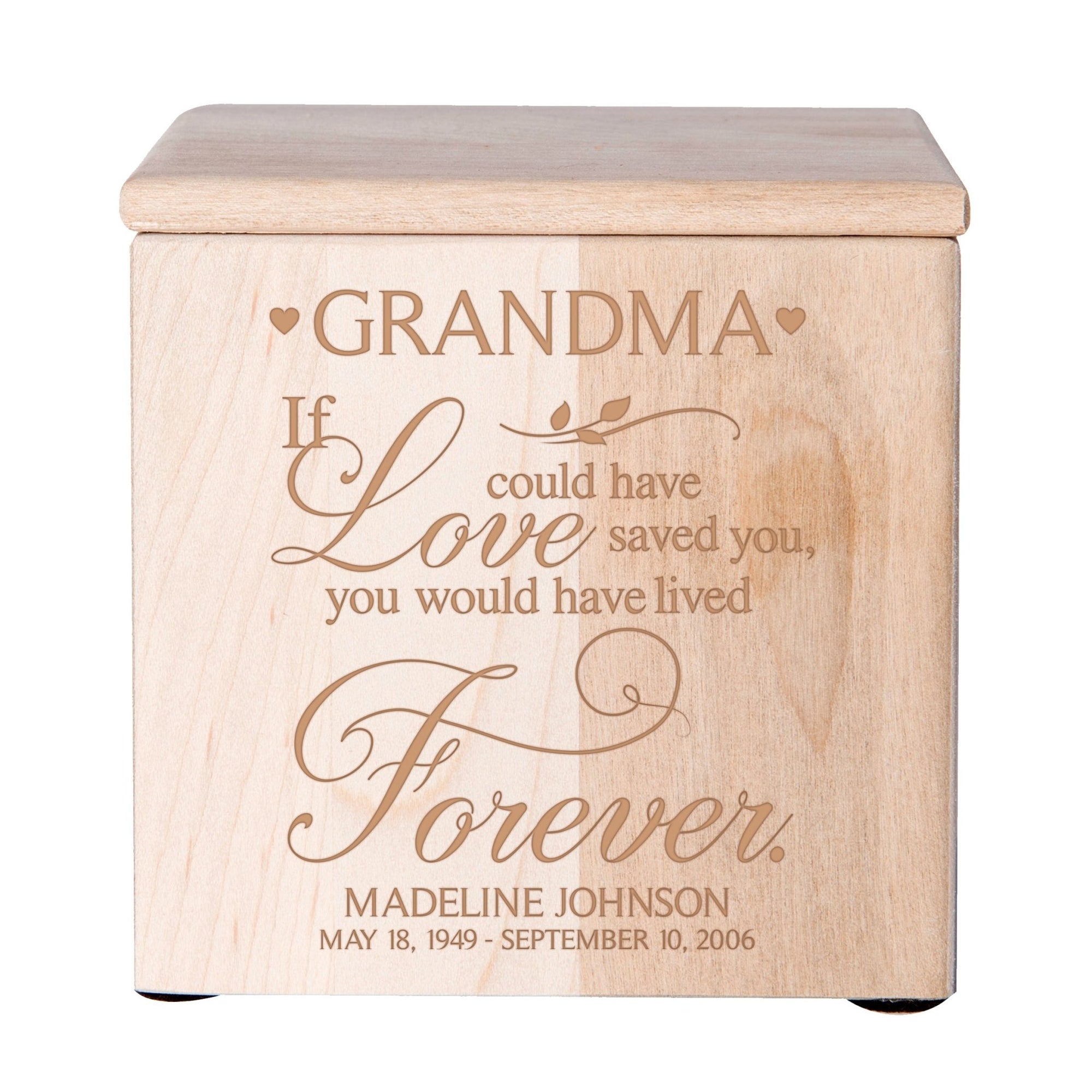 Custom Engraved Memorial Cremation Urn Box Holds 49 Cu Inches Of Human Ashes (If love could have saved Grandma) Funeral and Condolence Keepsake - LifeSong Milestones