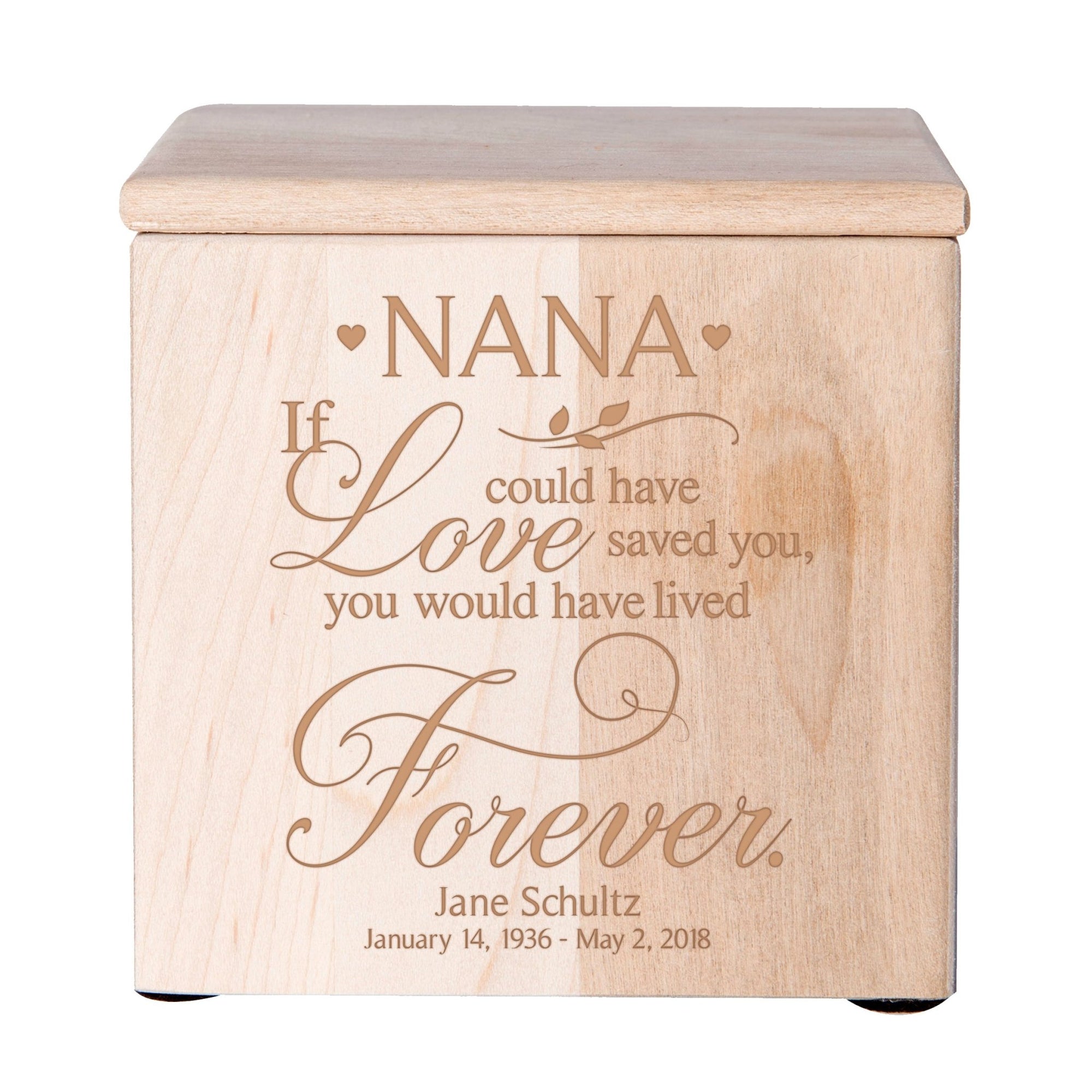 Custom Engraved Memorial Cremation Urn Box Holds 49 Cu Inches Of Human Ashes (If love could have saved Nana) Funeral and Condolence Keepsake - LifeSong Milestones