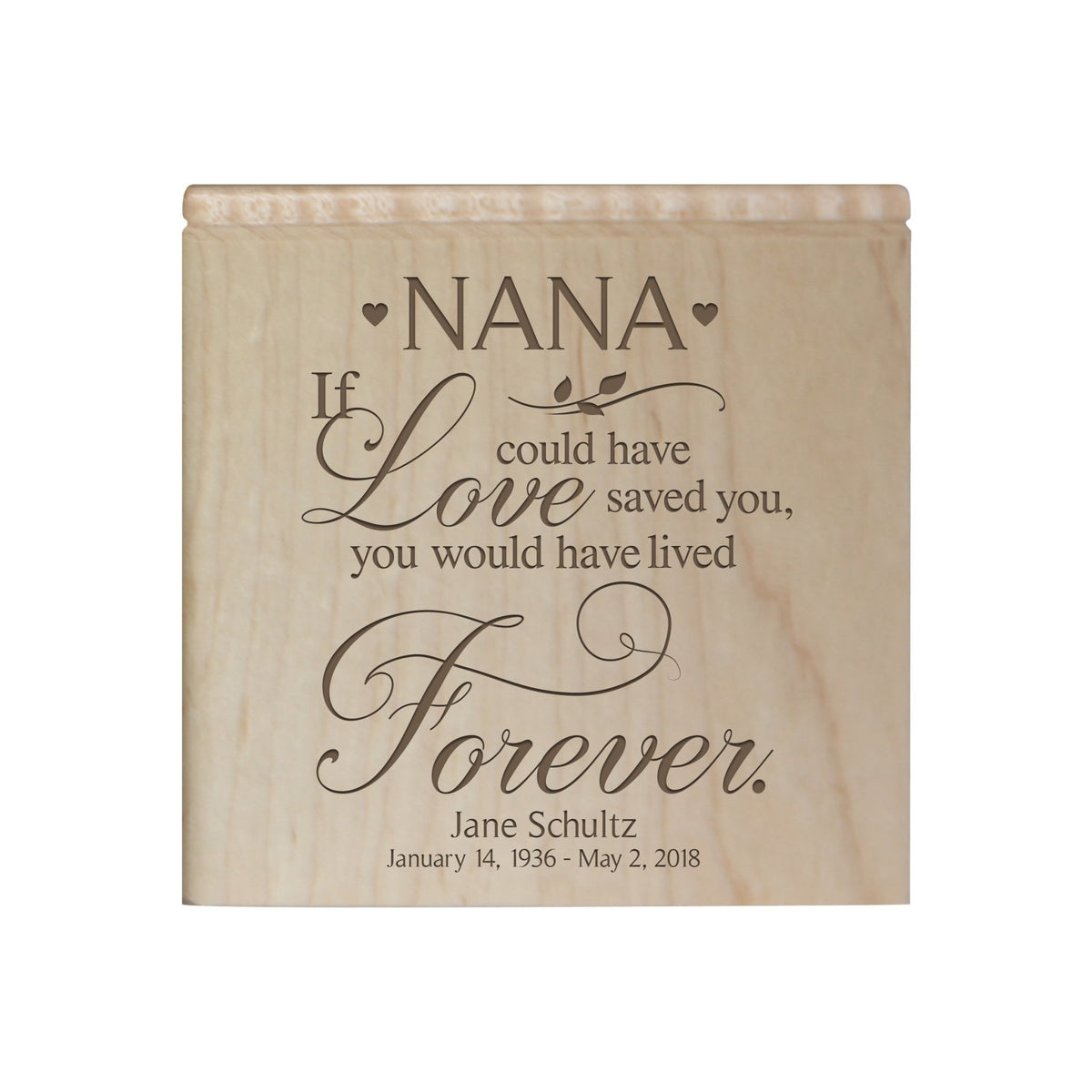 Small Personalized Wooden Keepsake Urn Box for Nana