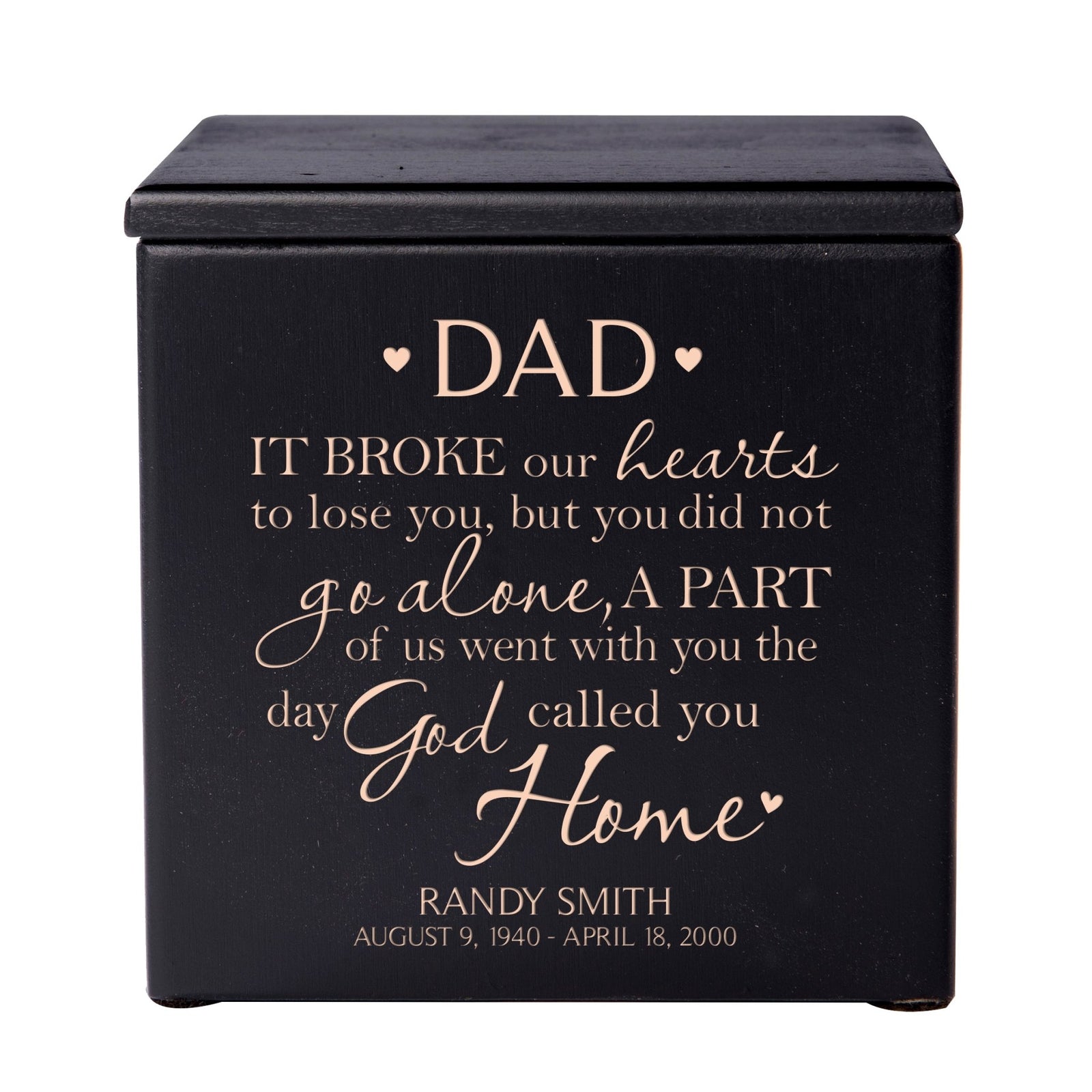 Small Personalized Wooden Keepsake Urn Box for Dad