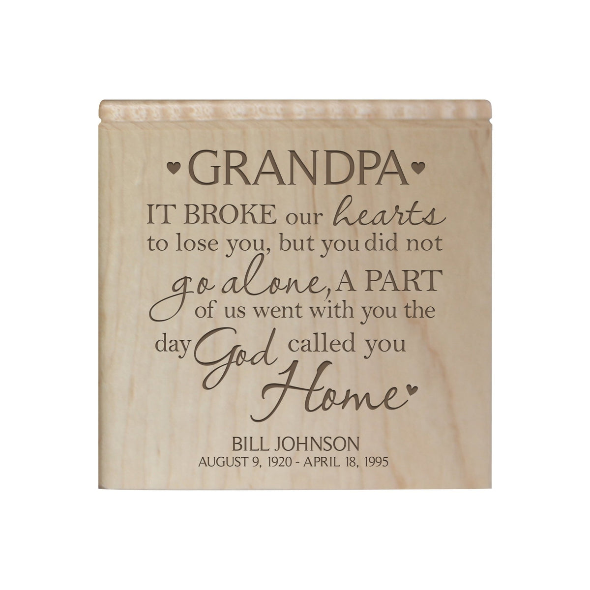 Custom Memorial Handcrafted Wooden Keepsake Urn Box for Grandpa