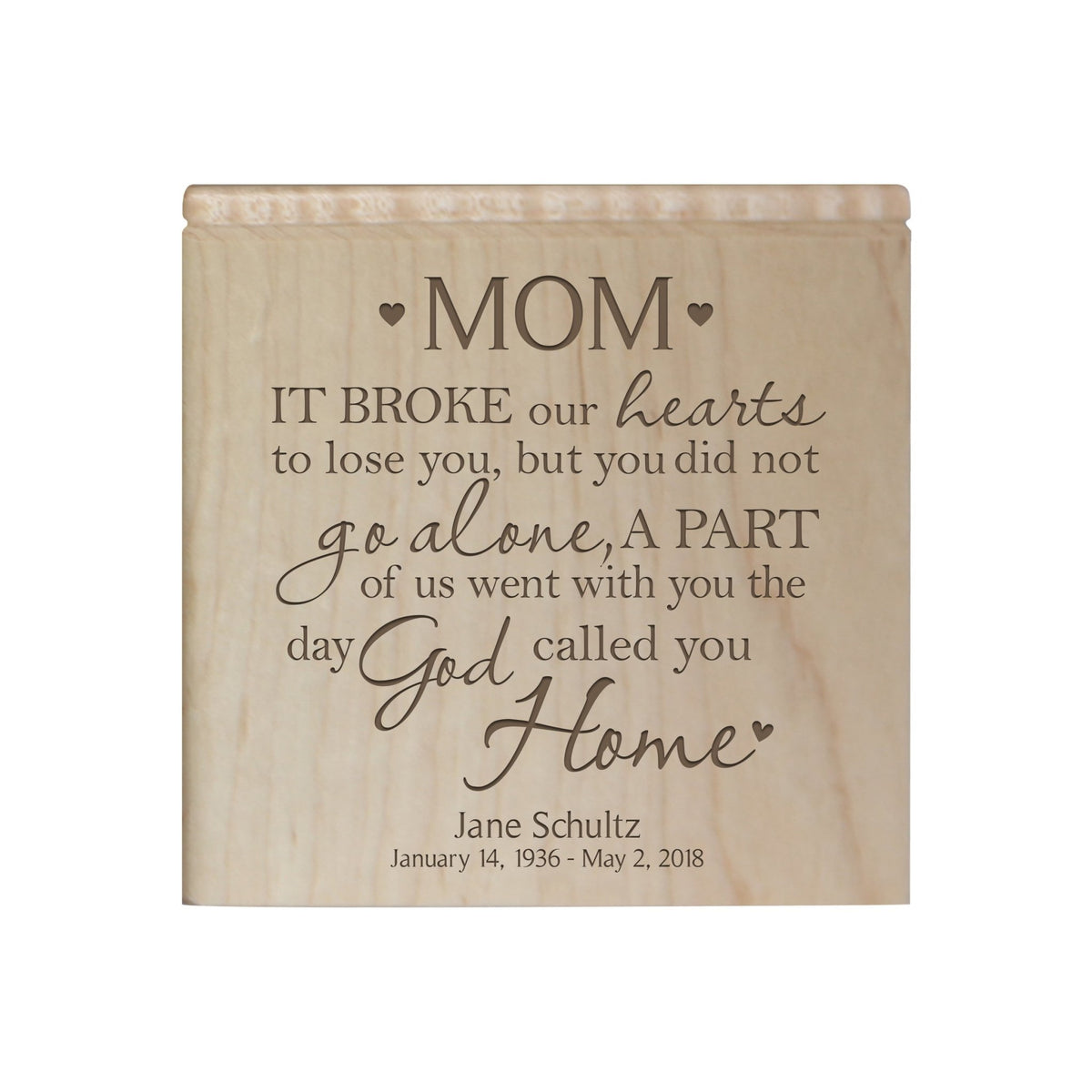 Small Personalized Wooden Keepsake Urn Box for Mom