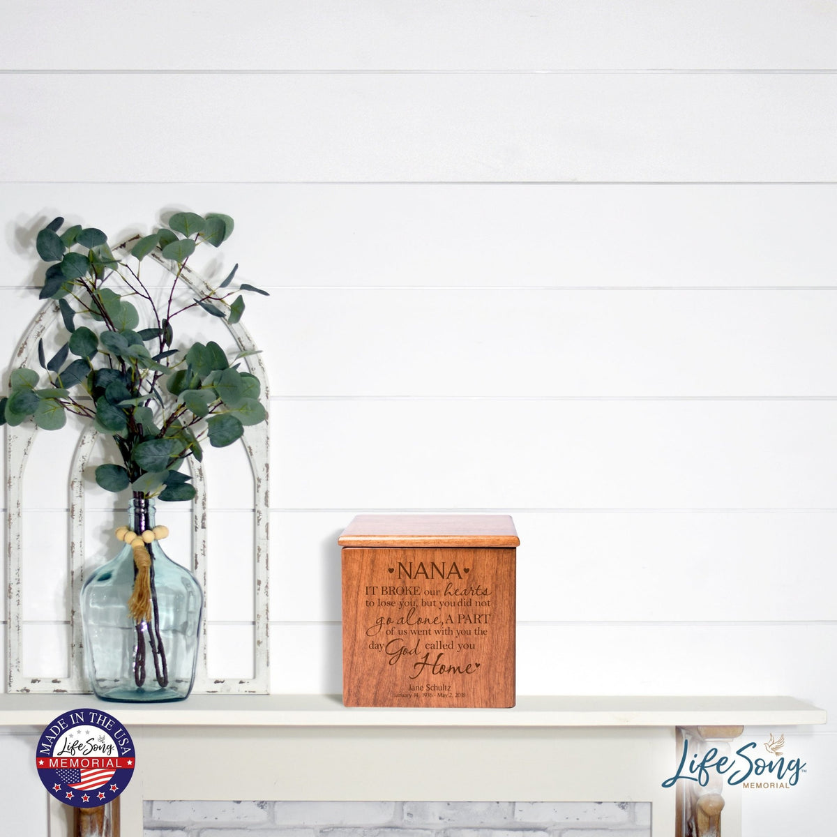 Custom Memorial Handcrafted Wooden Keepsake Urn Box for Nana