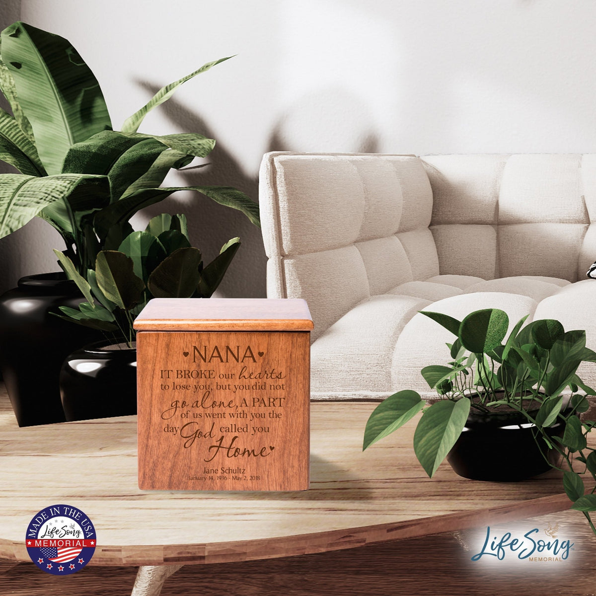 Personalized Memorial Wooden Keepsake Urn for Nana
