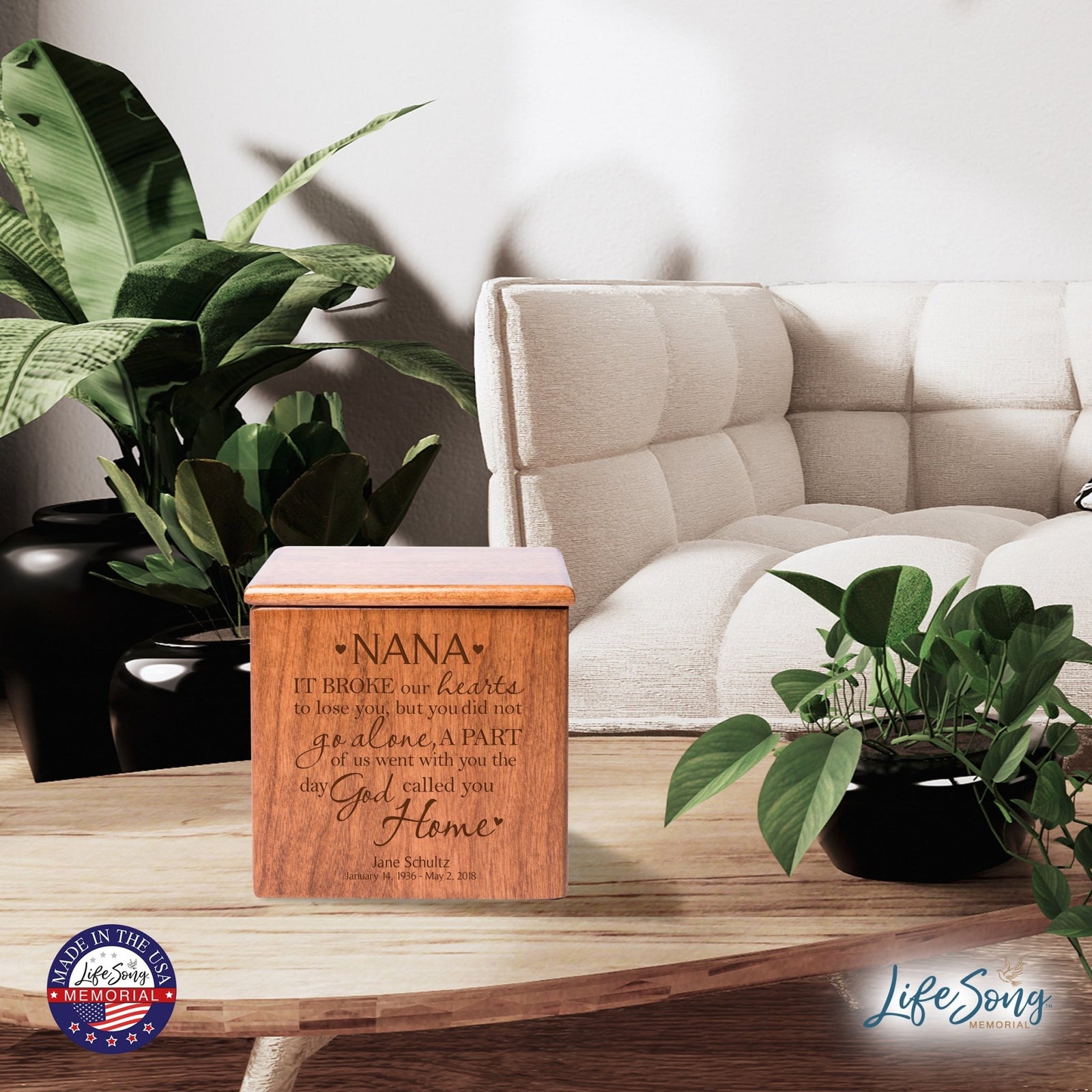 Personalized Memorial Wooden Keepsake Urn for Nana