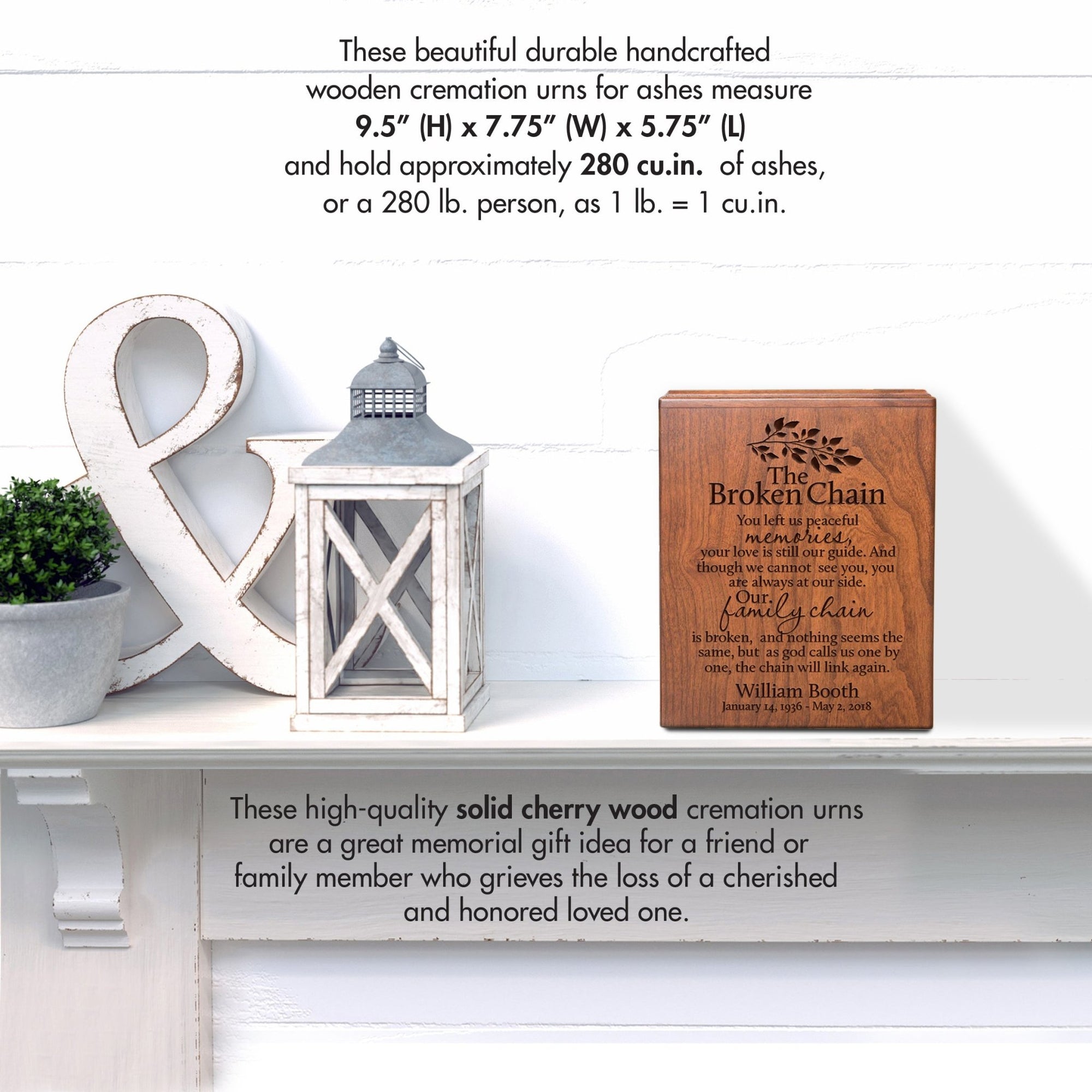 Custom Engraved Memorial Economy Keepsake Urn Box Holds 280 Cu Inches Of Human Ashes In Loving Memory - LifeSong Milestones