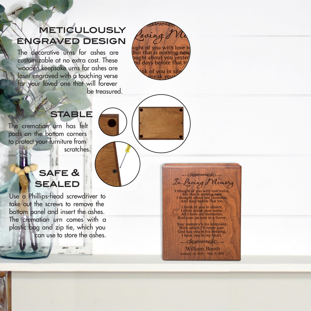 Elegant Memorial Urn Box for Ashes with Custom Engraving