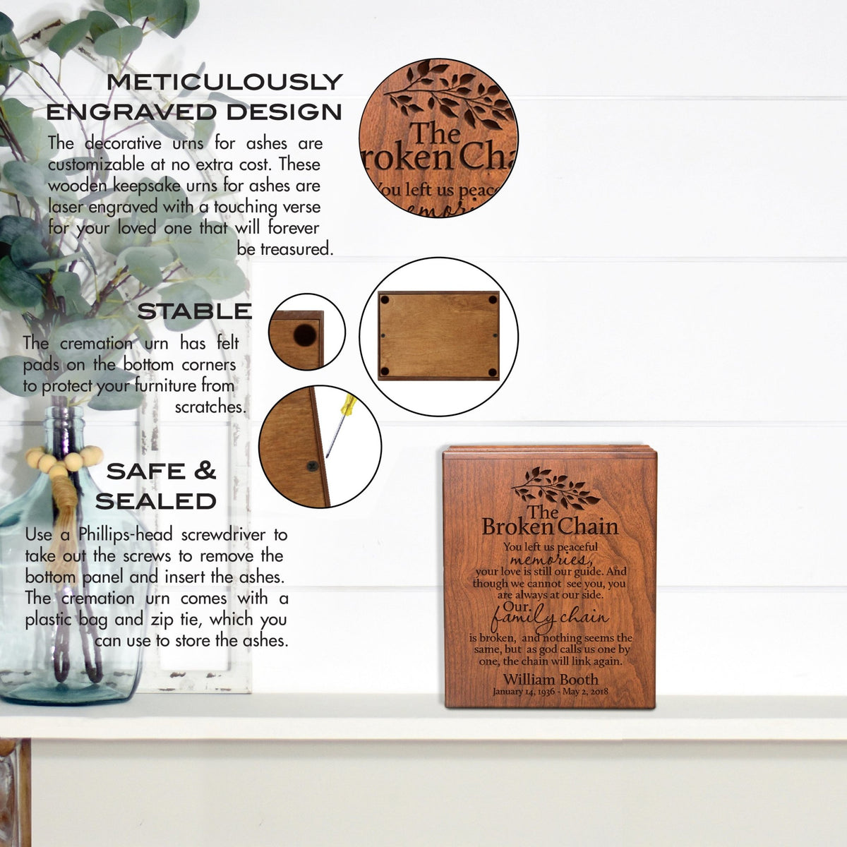 Elegant Memorial Urn Box for Ashes with Custom Engraving