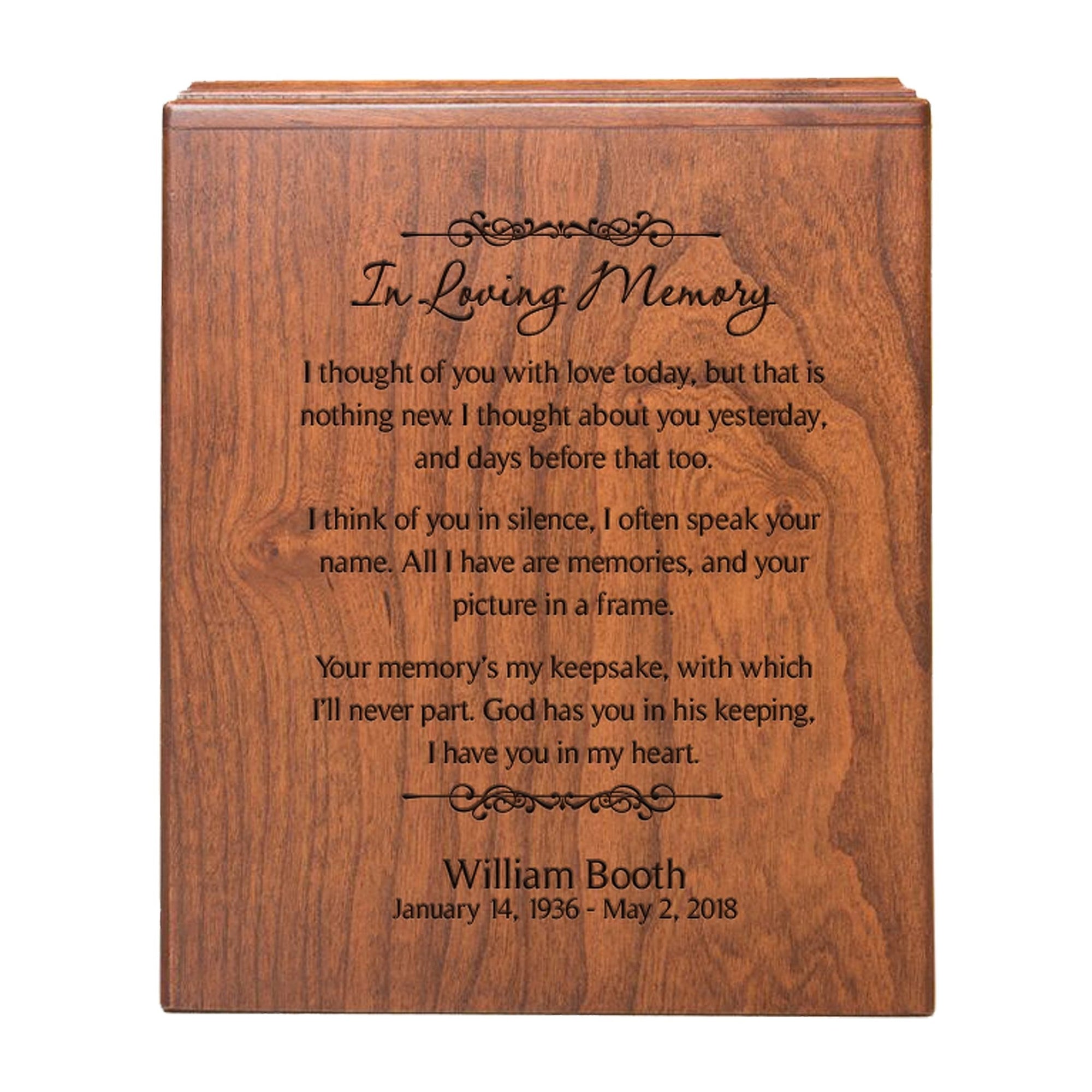 Custom Engraved Memorial Economy Keepsake Urn Box Holds 280 Cu Inches Of Human Ashes In Loving Memory - LifeSong Milestones