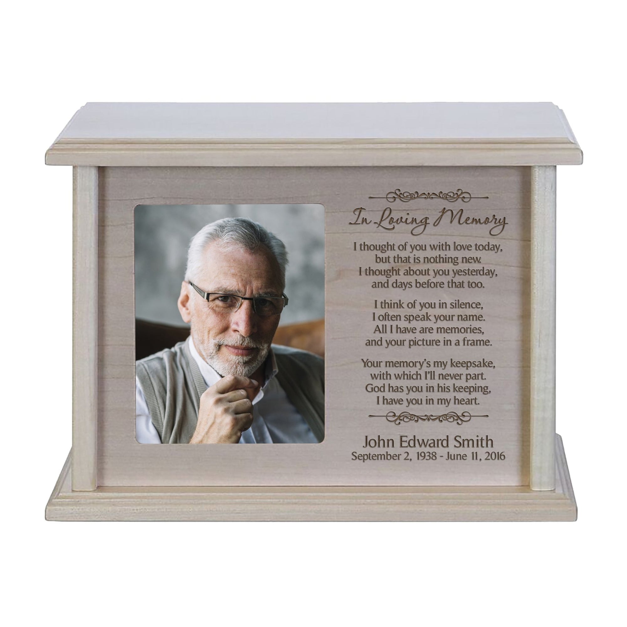 Custom Engraved Memorial Horizontal Keepsake Urn Box Holds 262 Cu Inches Of Human Ashes and 4x5 Picture - In Loving Memory - LifeSong Milestones