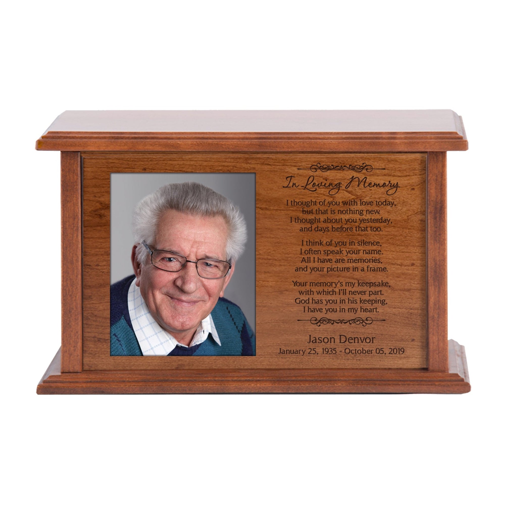 Custom Engraved Memorial Horizontal Keepsake Urn Box Holds 262 Cu Inches Of Human Ashes and 4x5 Picture - In Loving Memory - LifeSong Milestones