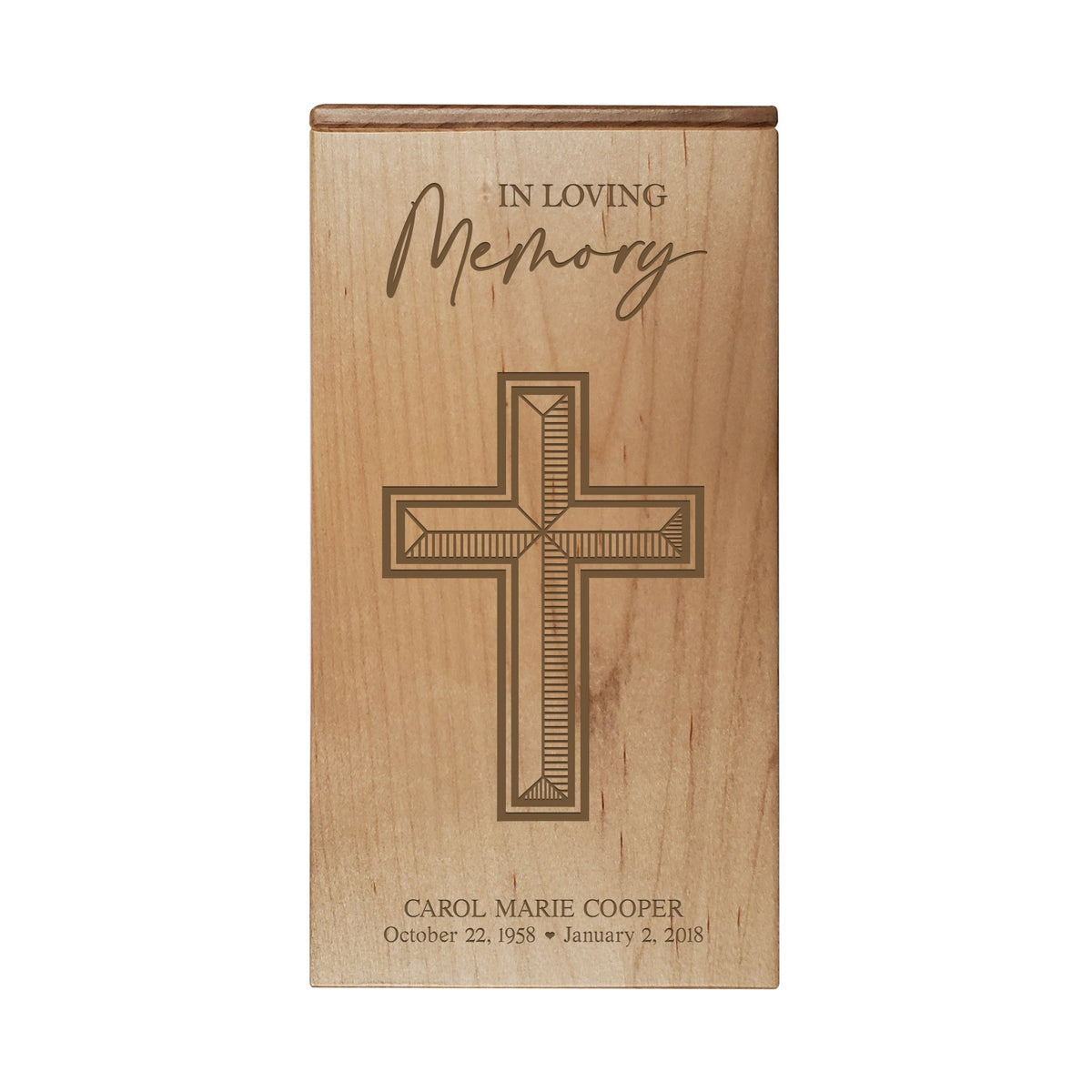 Custom Wooden Cremation Urn for Adult Ashes with Engraved Cross