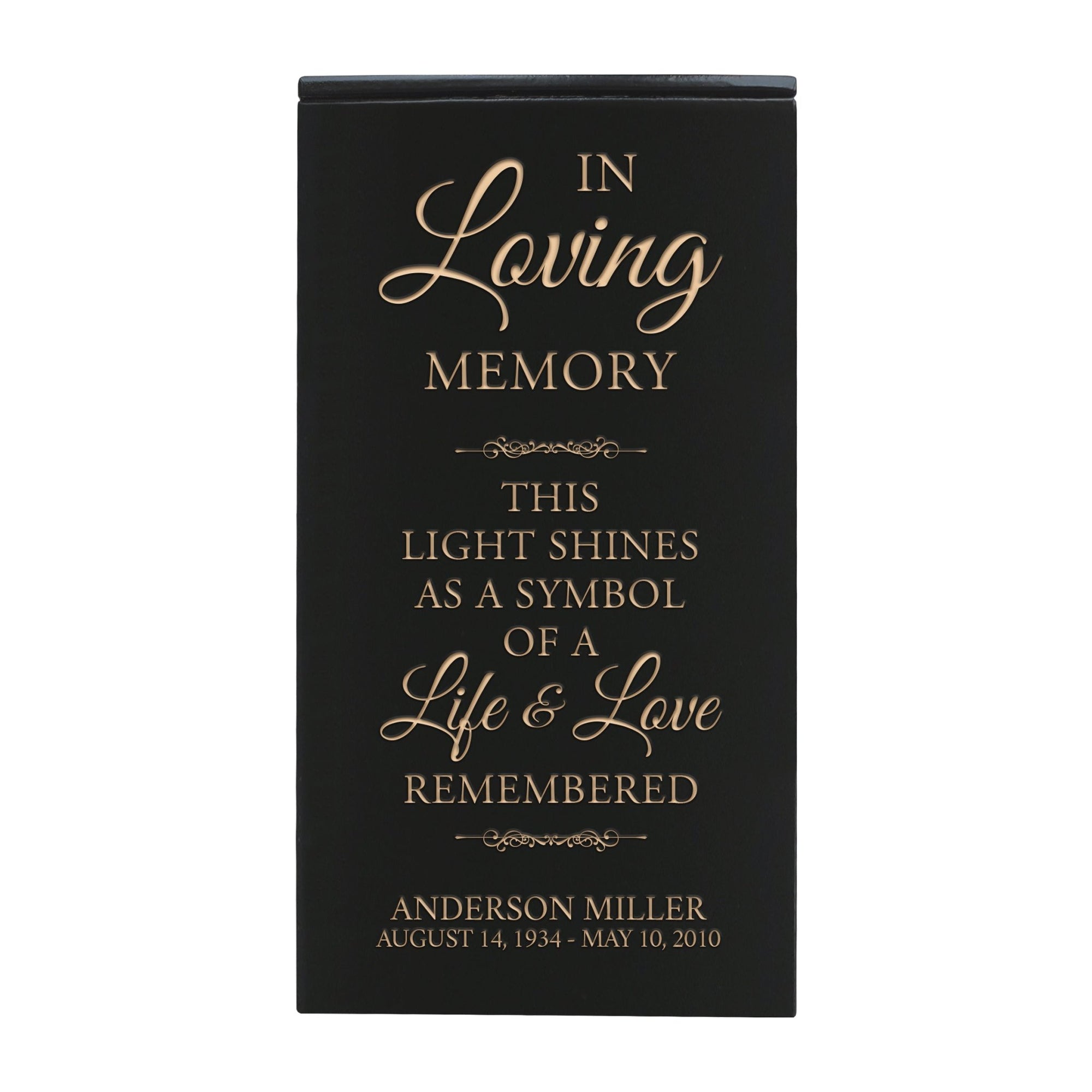 Custom Engraved Memorial Keepsake Urn Box holds 100 cu in of Ashes In Loving Memory - This Light Shines - LifeSong Milestones