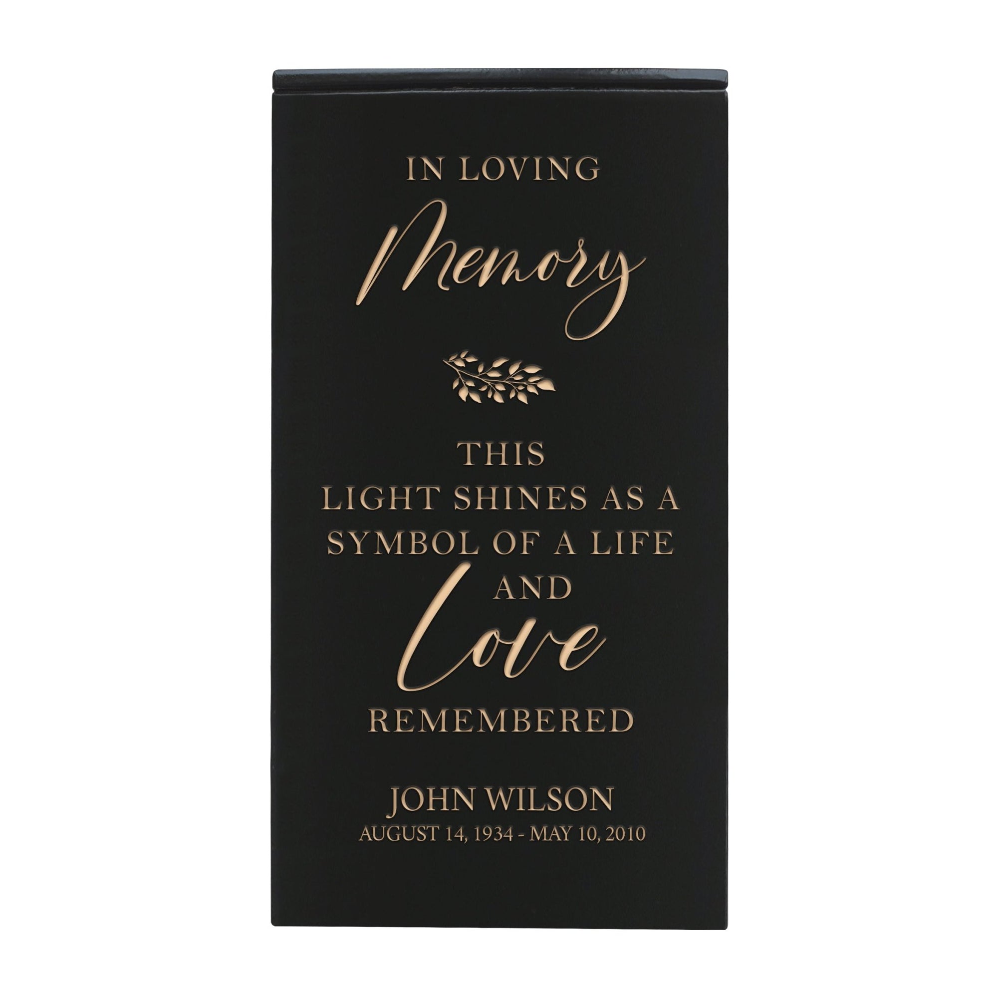 Custom Engraved Memorial Keepsake Urn Box holds 100 cu in of Ashes In Loving Memory - This Light Shines (Leaf) - LifeSong Milestones