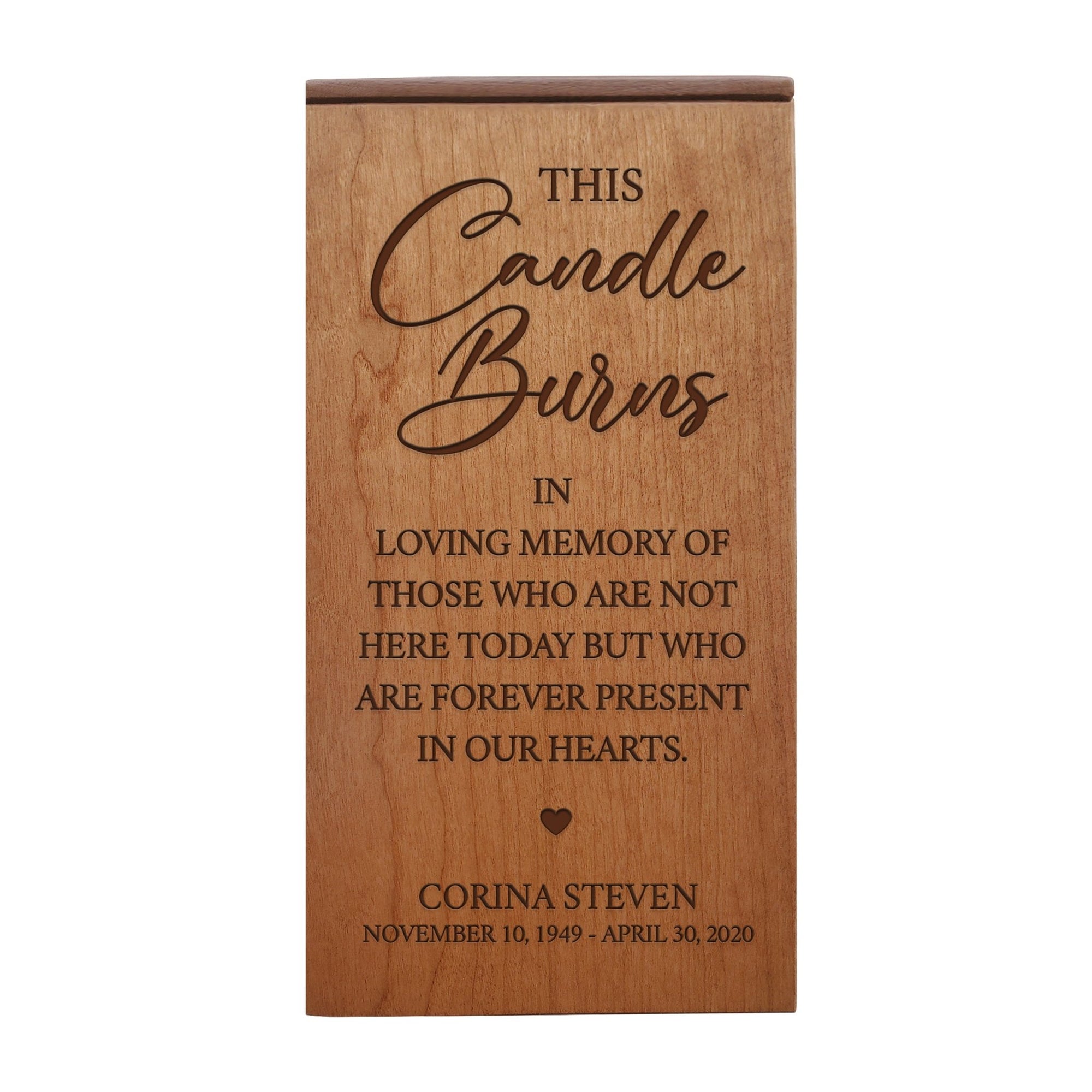 Custom Engraved Memorial Keepsake Urn Box holds 100 cu in of Ashes This Candle Burns - LifeSong Milestones