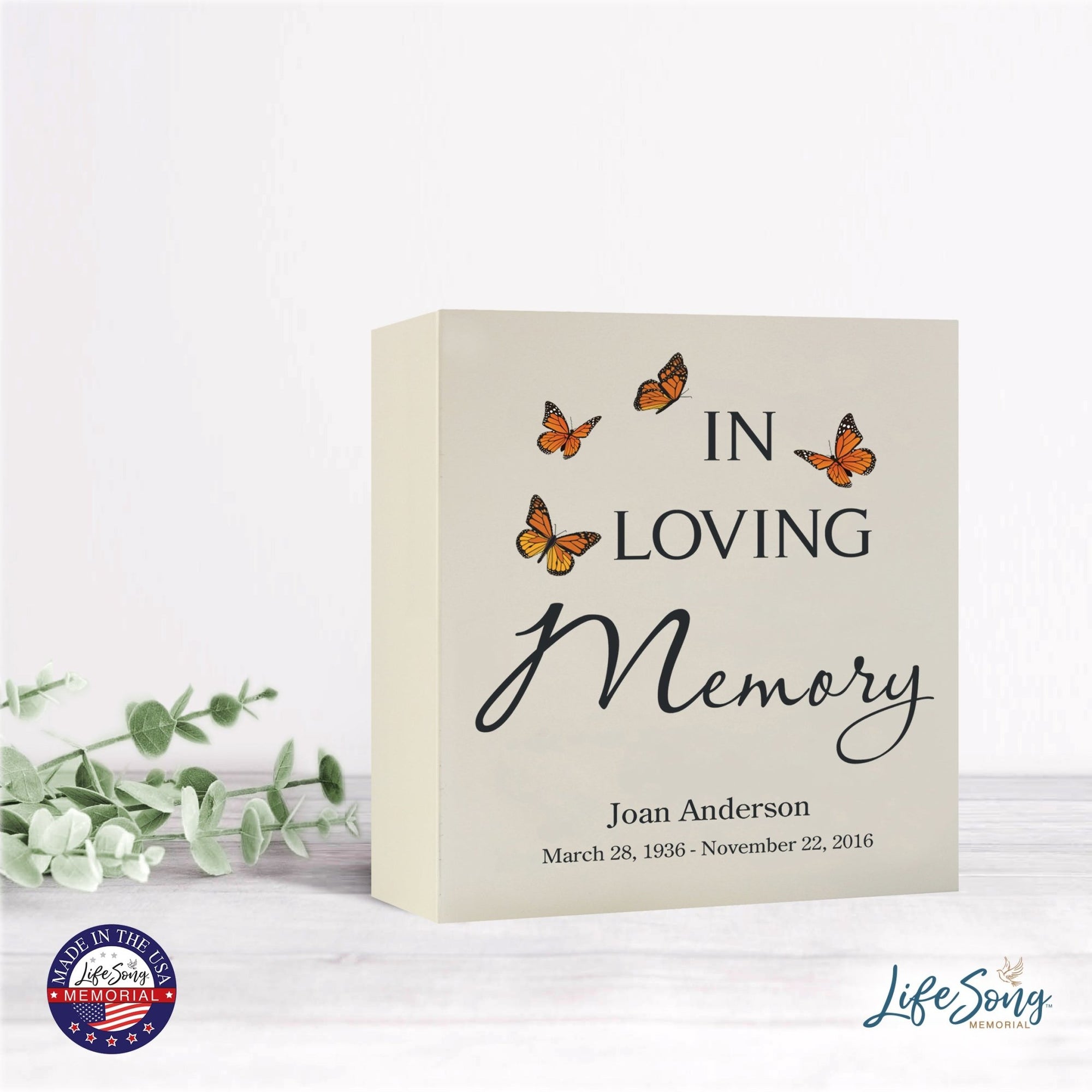 Custom Engraved Memorial Keepsake Wooden Cremation Shadow Box and Urn 10x10in Holds 189 Cu Inches Of Human Ashes In Loving Memory - LifeSong Milestones
