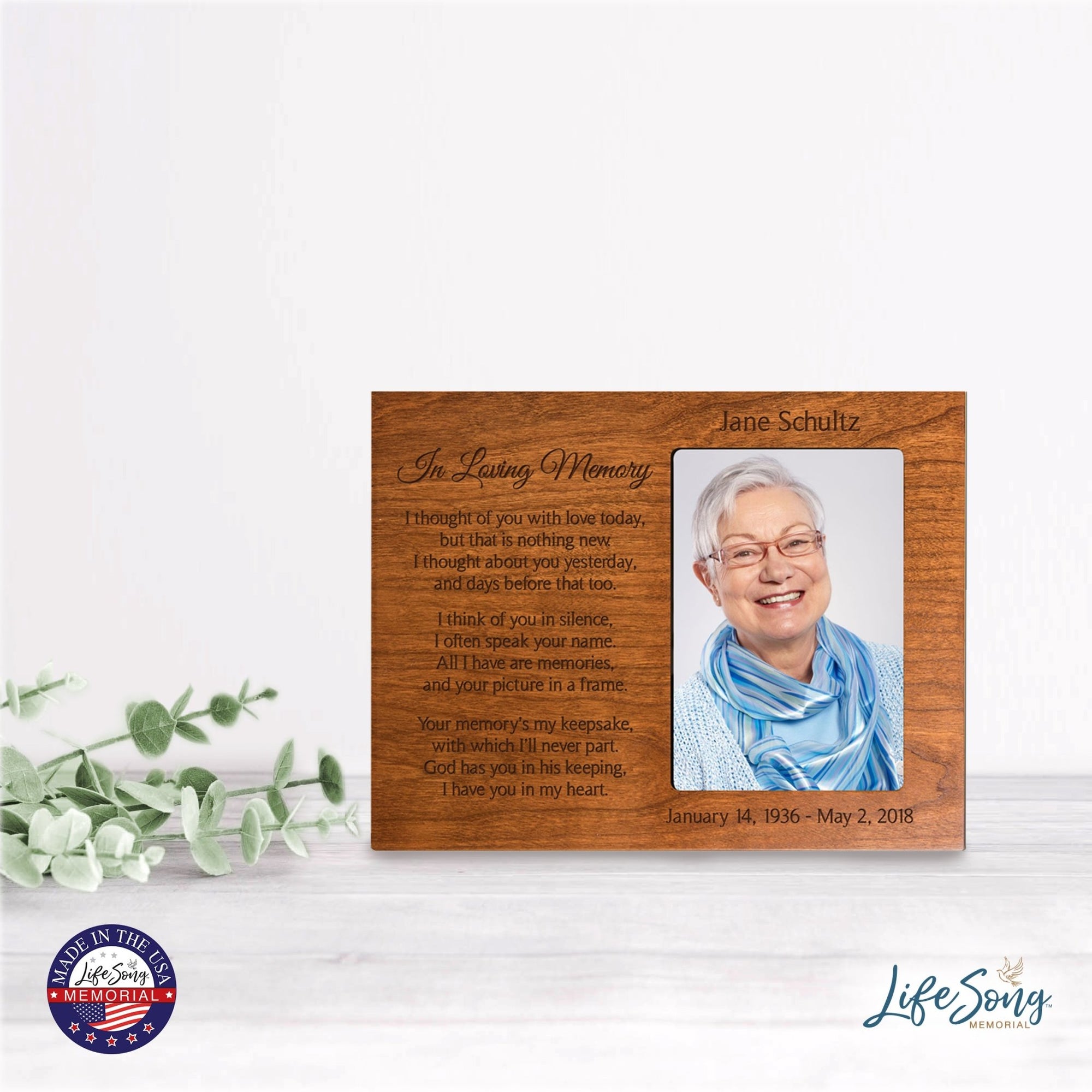 Custom Engraved Memorial Picture Frame 10x8in Holds 4x6 Photo - In Loving Memory - LifeSong Milestones